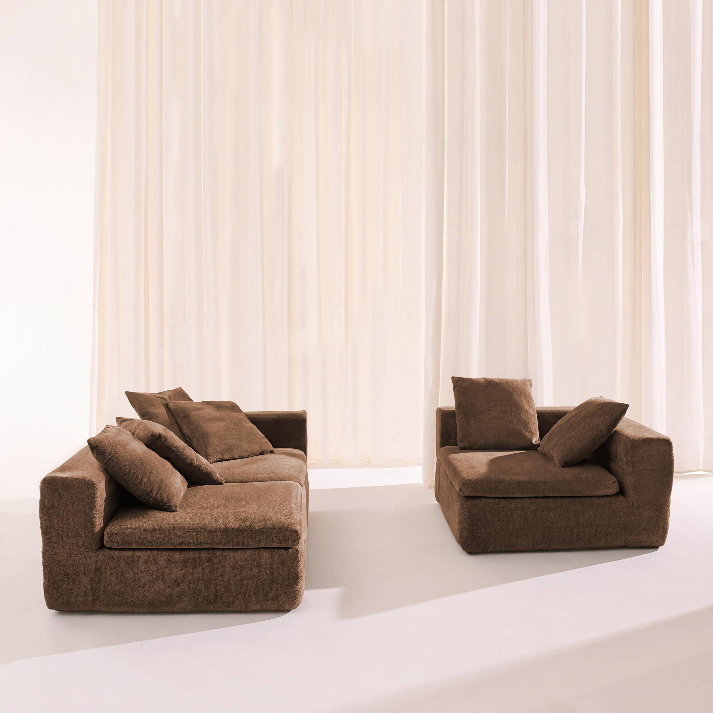 Canapé modulable tissu chenille 4 places marron - Movi Photo2