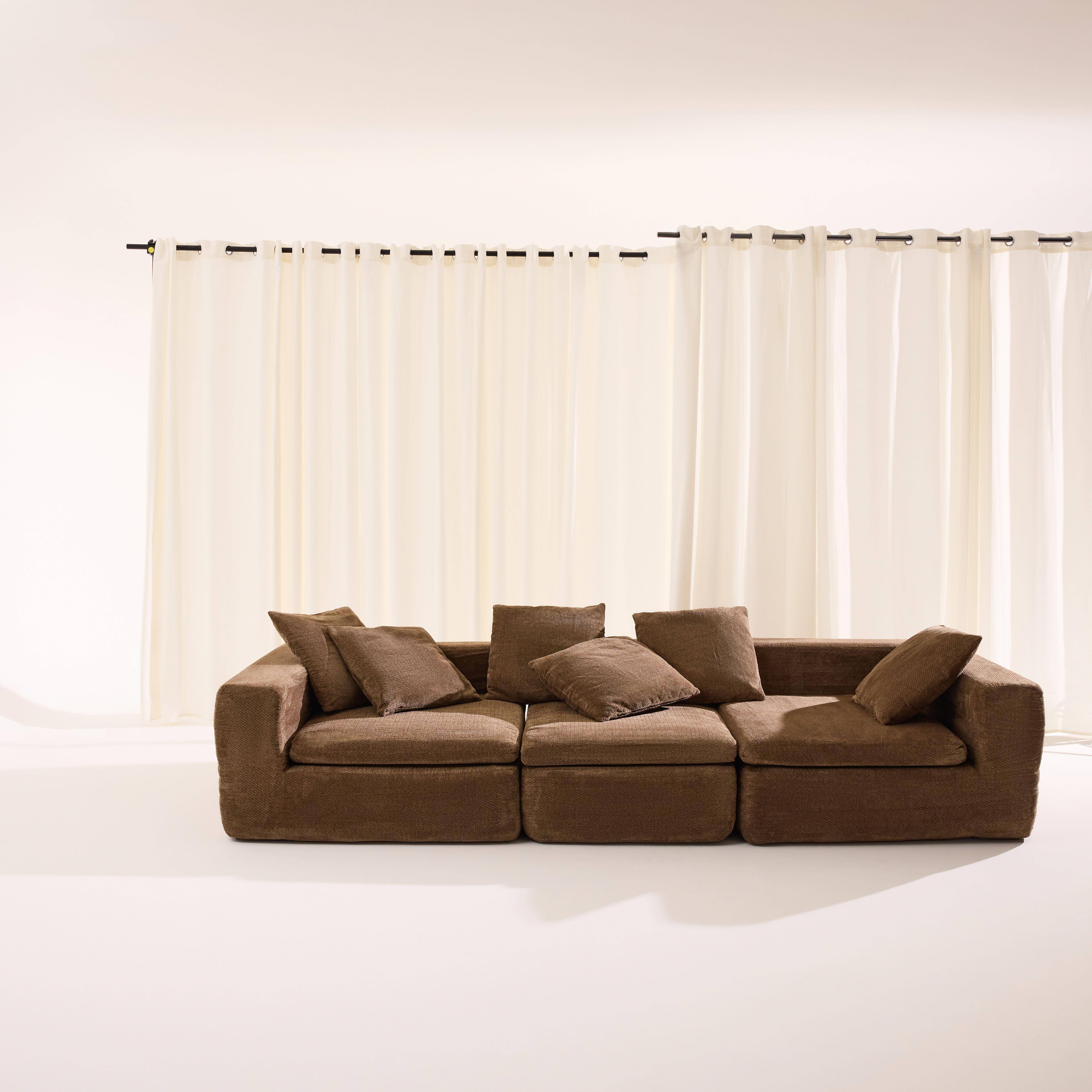 Modulaire 4-zits zetel van chenille stof bruin - Movi Photo1