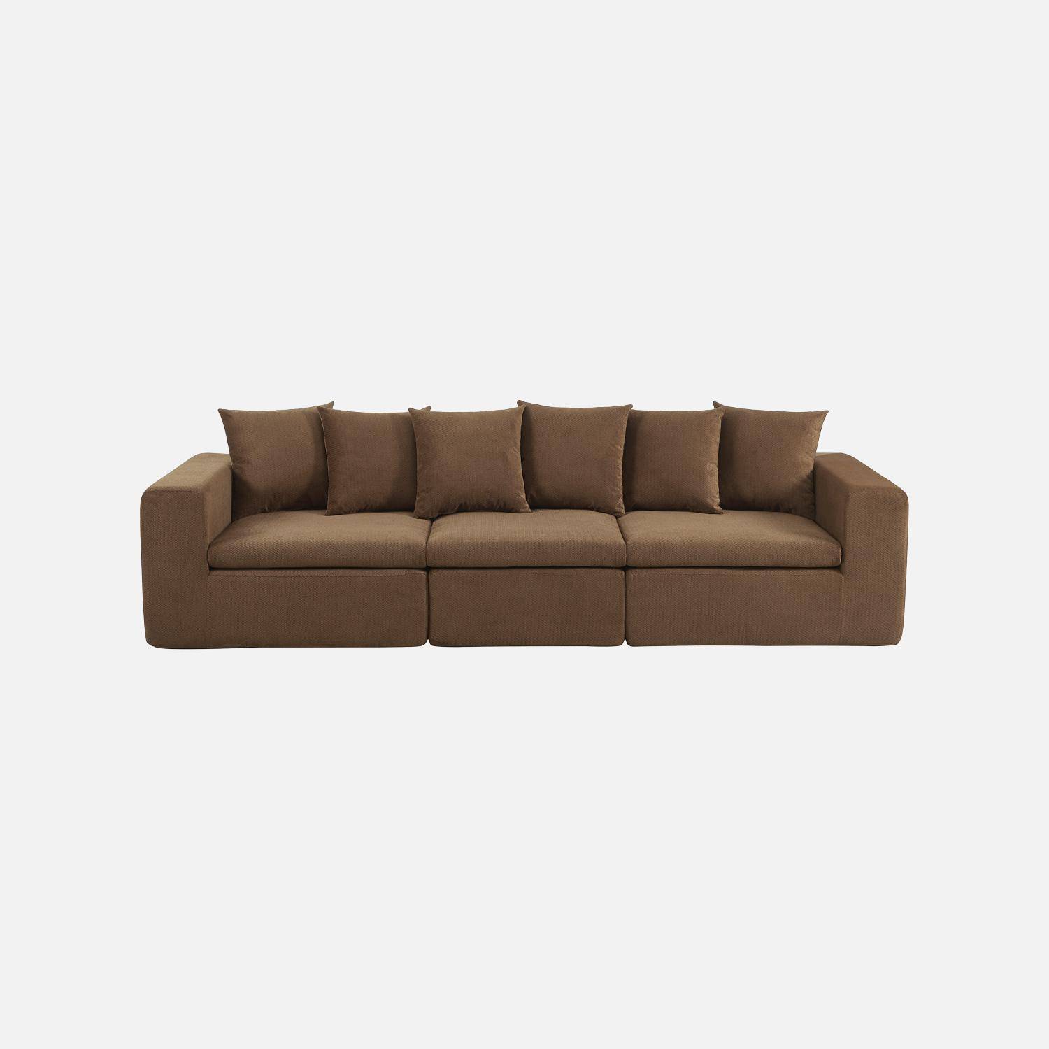 Canapé modulable tissu chenille 3 places marron - Movi Photo2