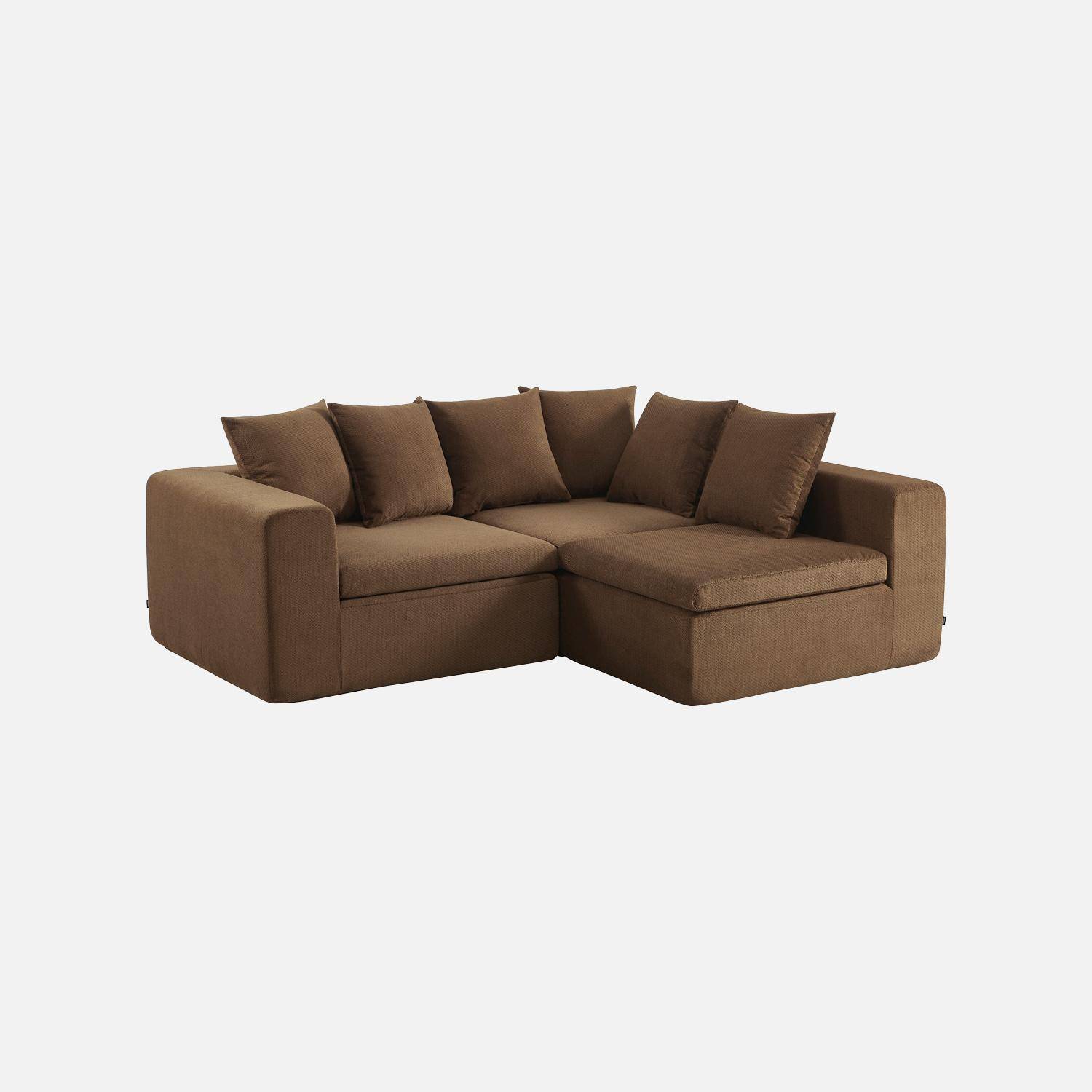Canapé modulable tissu chenille 3 places marron - Movi Photo4