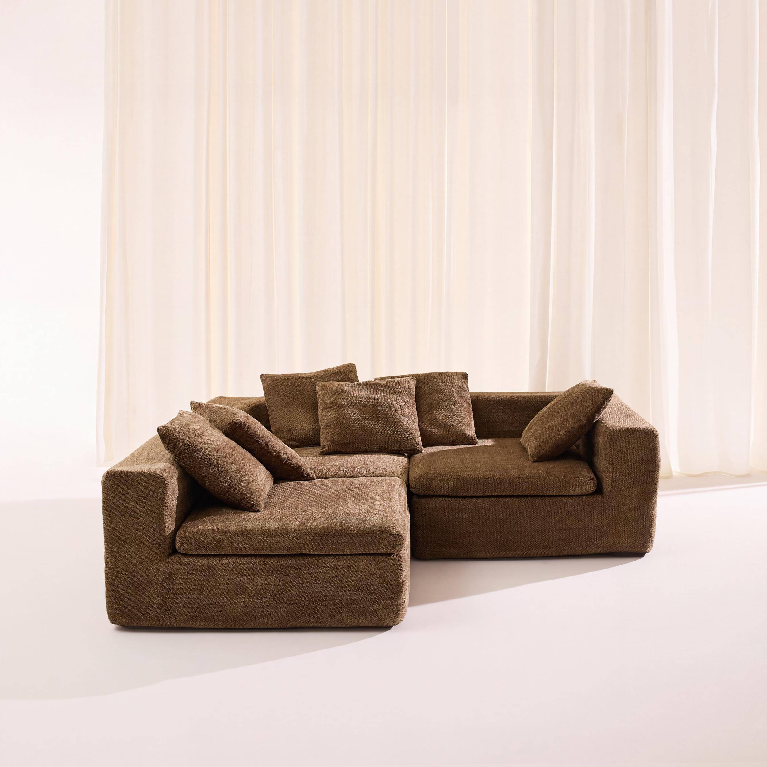 Canapé modulable tissu chenille 4 places marron - Movi Photo4