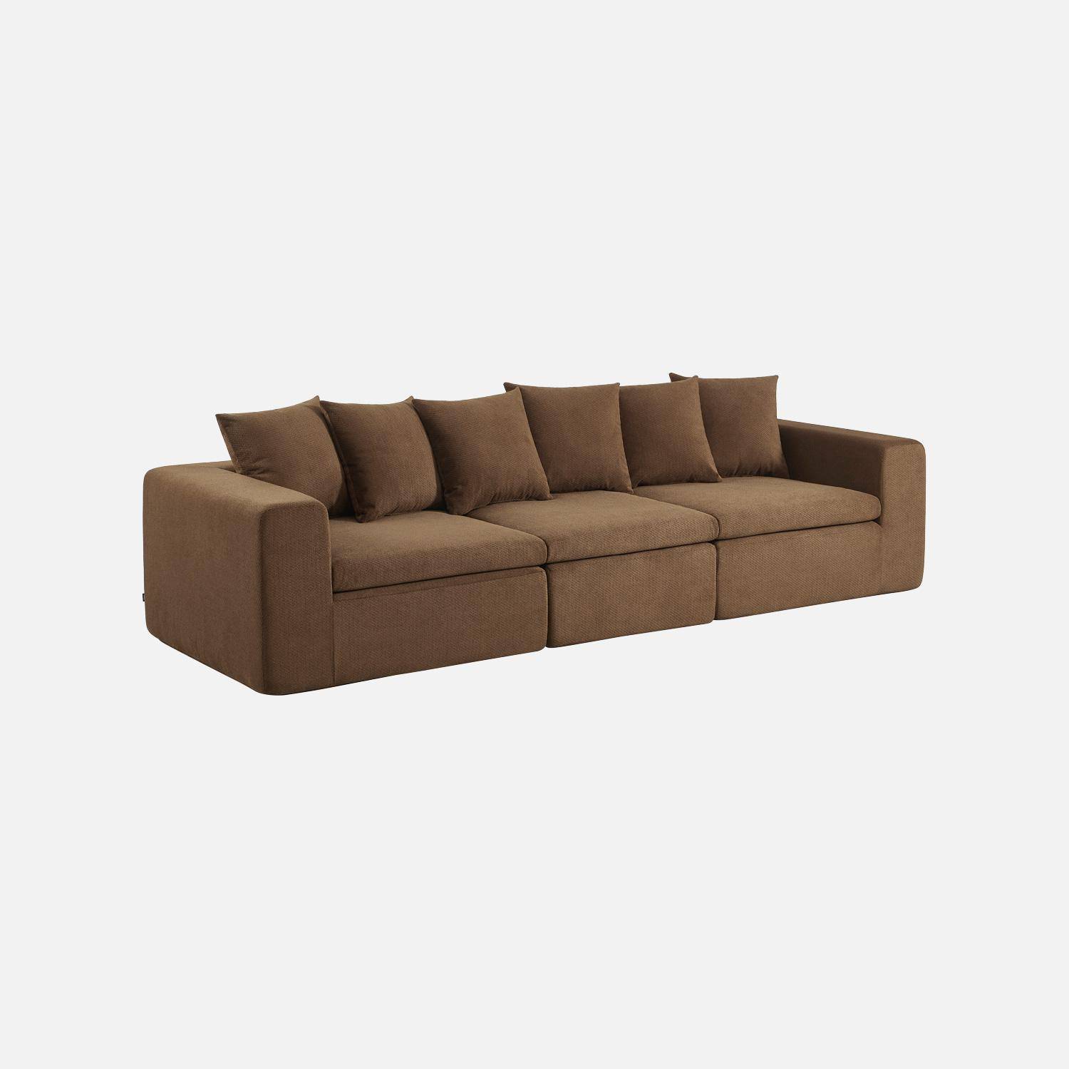 Canapé modulable tissu chenille 3 places marron - Movi Photo1