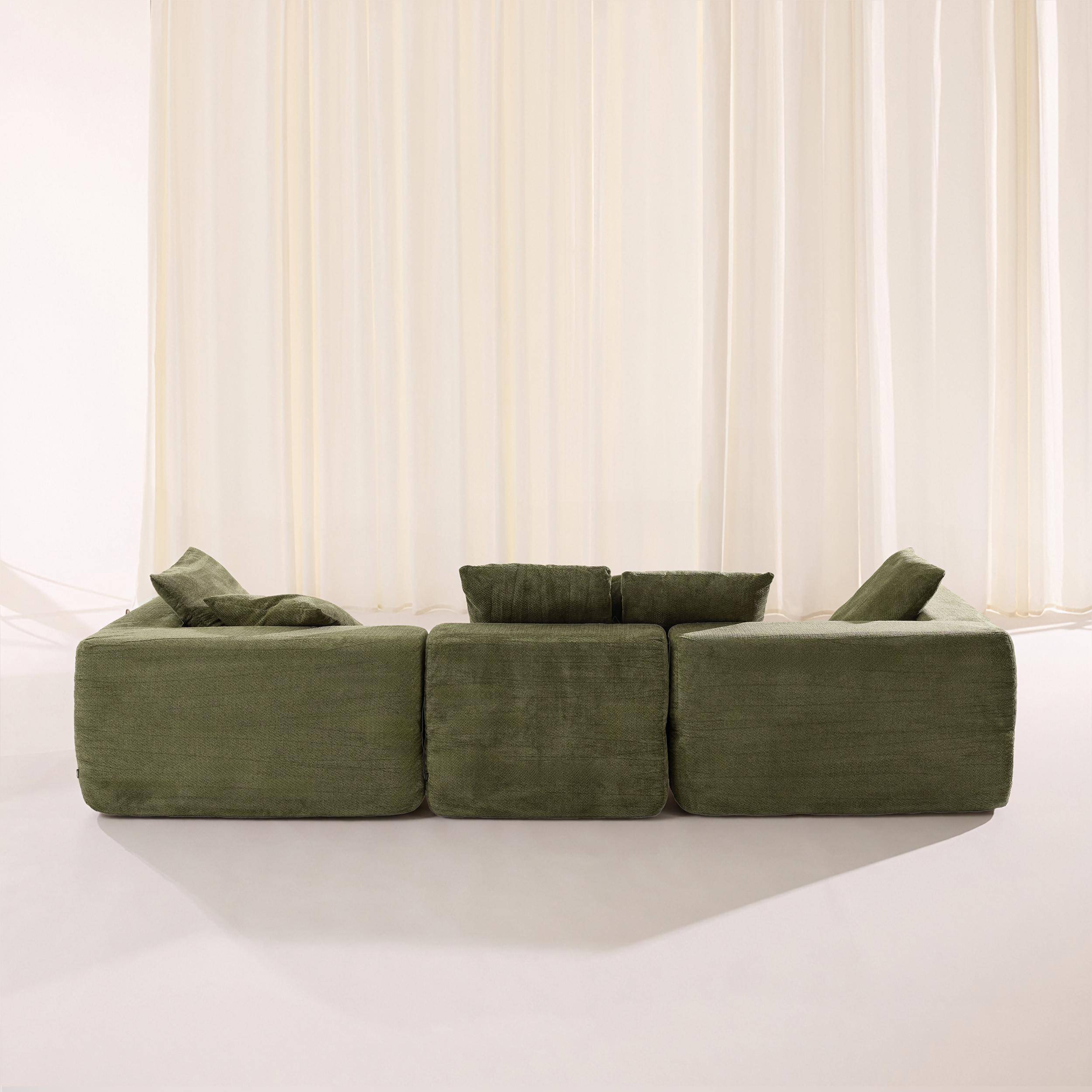 Sofá envasado al vacío modular de tela chenilla, 4 plazas, Movi, Verde, 295x110x62 cm,sweeek,Photo4