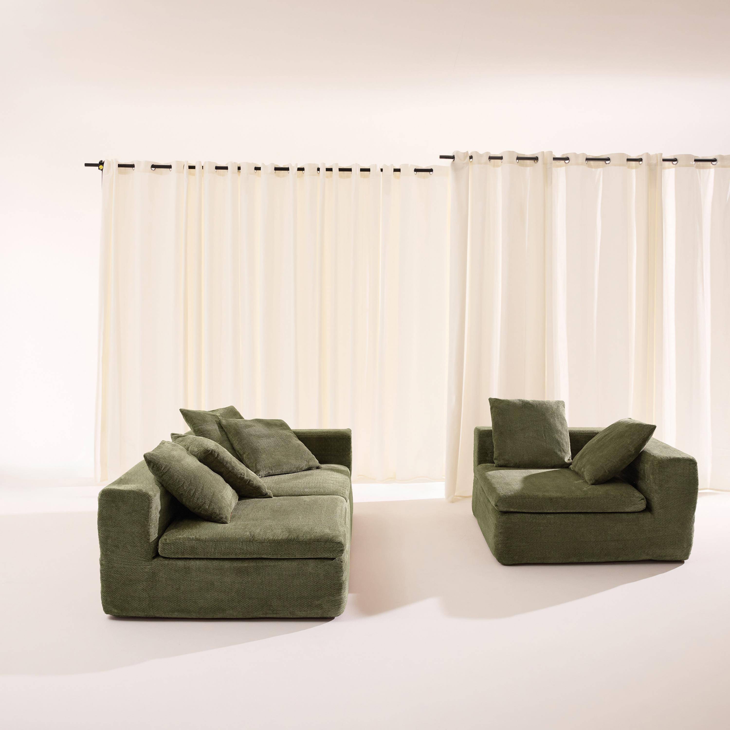 Modulaire 4-zits zetel van chenille stof groen - Movi Photo2