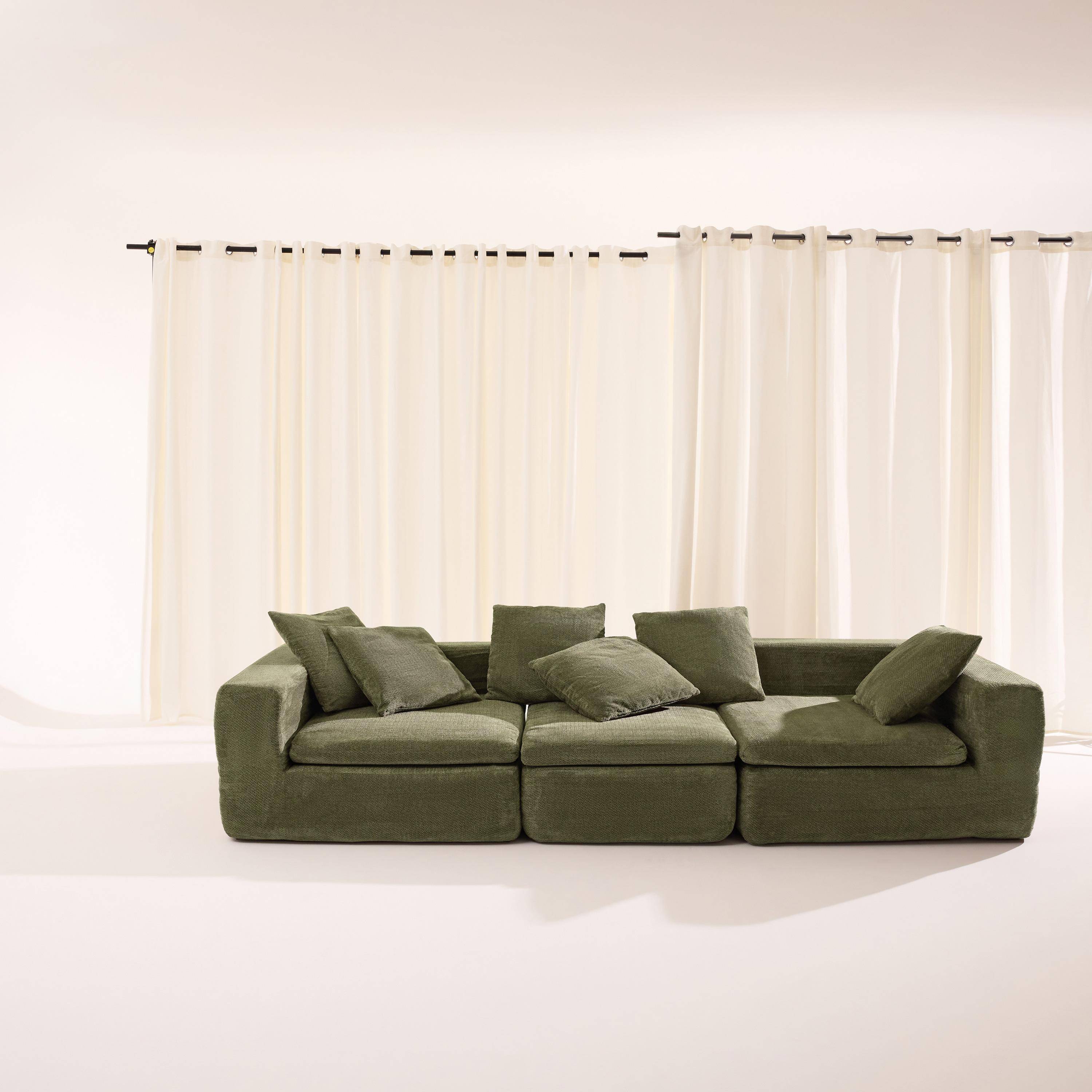 Modulaire 4-zits zetel van chenille stof groen - Movi Photo1