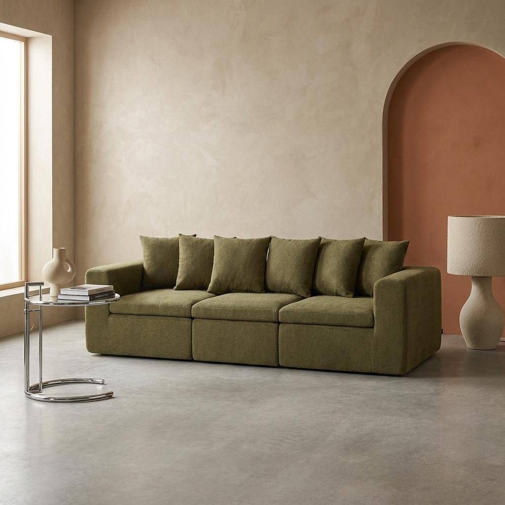 Sofá modular em tecido chenille, 3 lugares Verde - 295x110x62 cm,sweeek,Photo2