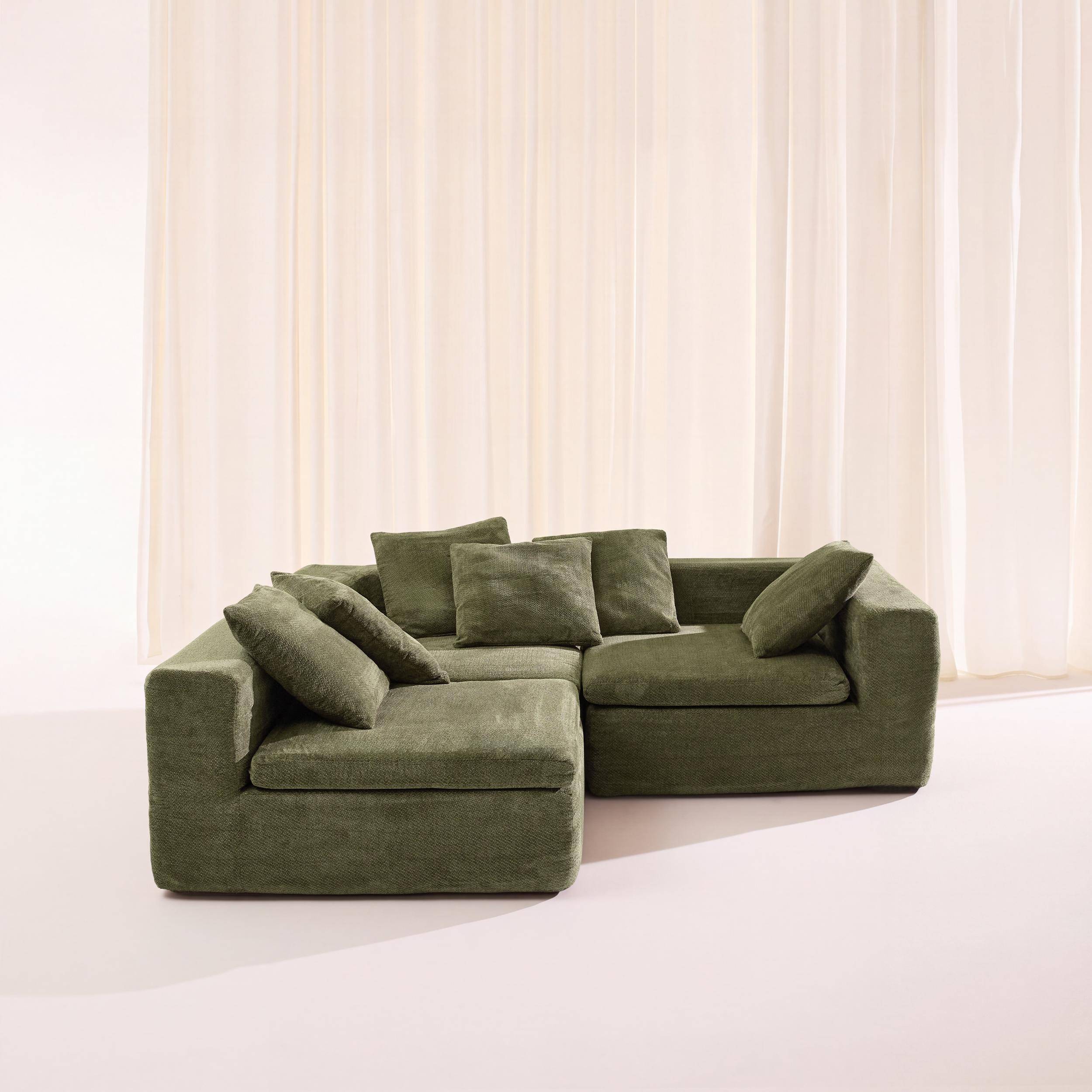 Sofá envasado al vacío modular de tela chenilla, 4 plazas, Movi, Verde, 295x110x62 cm,sweeek,Photo3