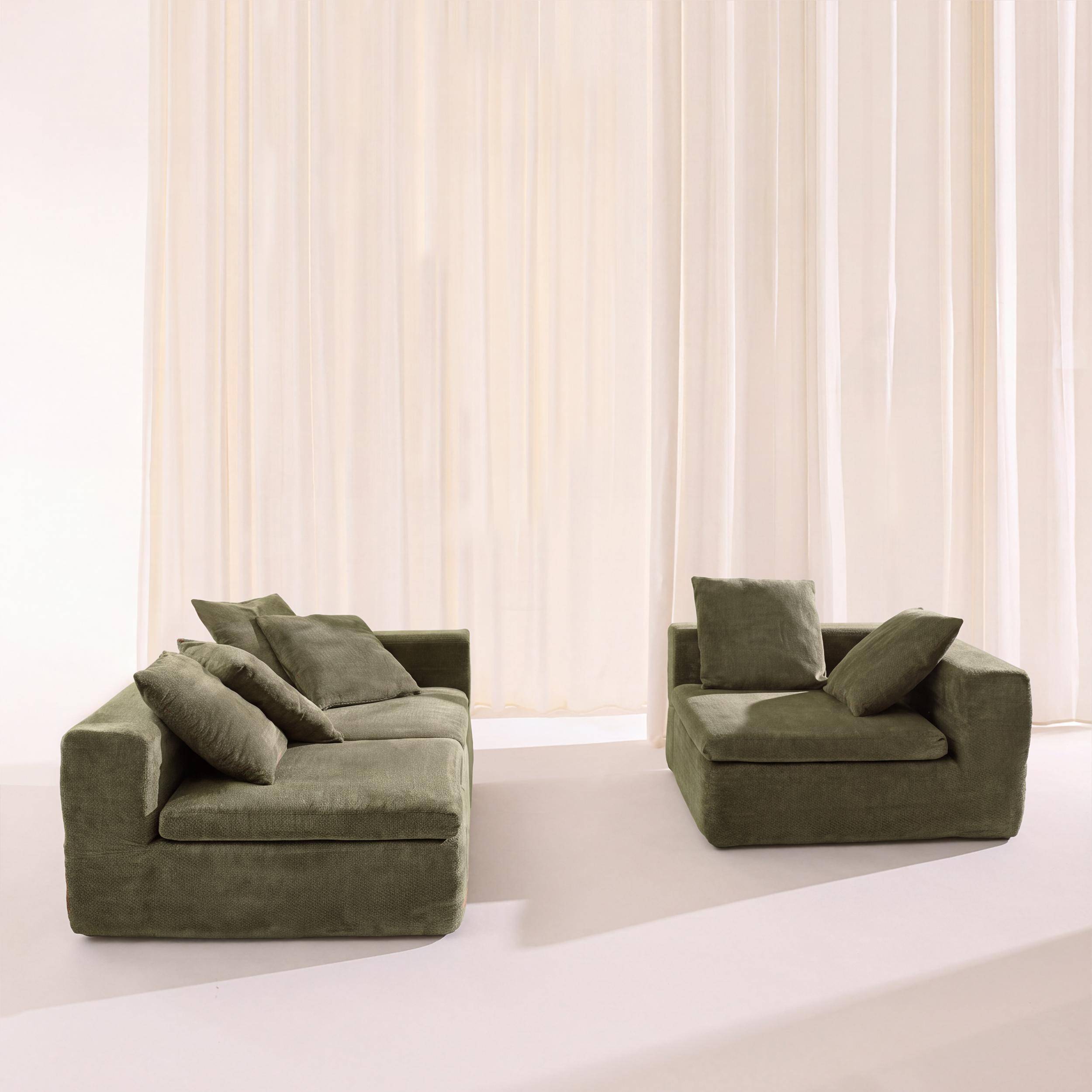Sofá envasado al vacío modular de tela chenilla, 4 plazas, Movi, Verde, 295x110x62 cm Photo2