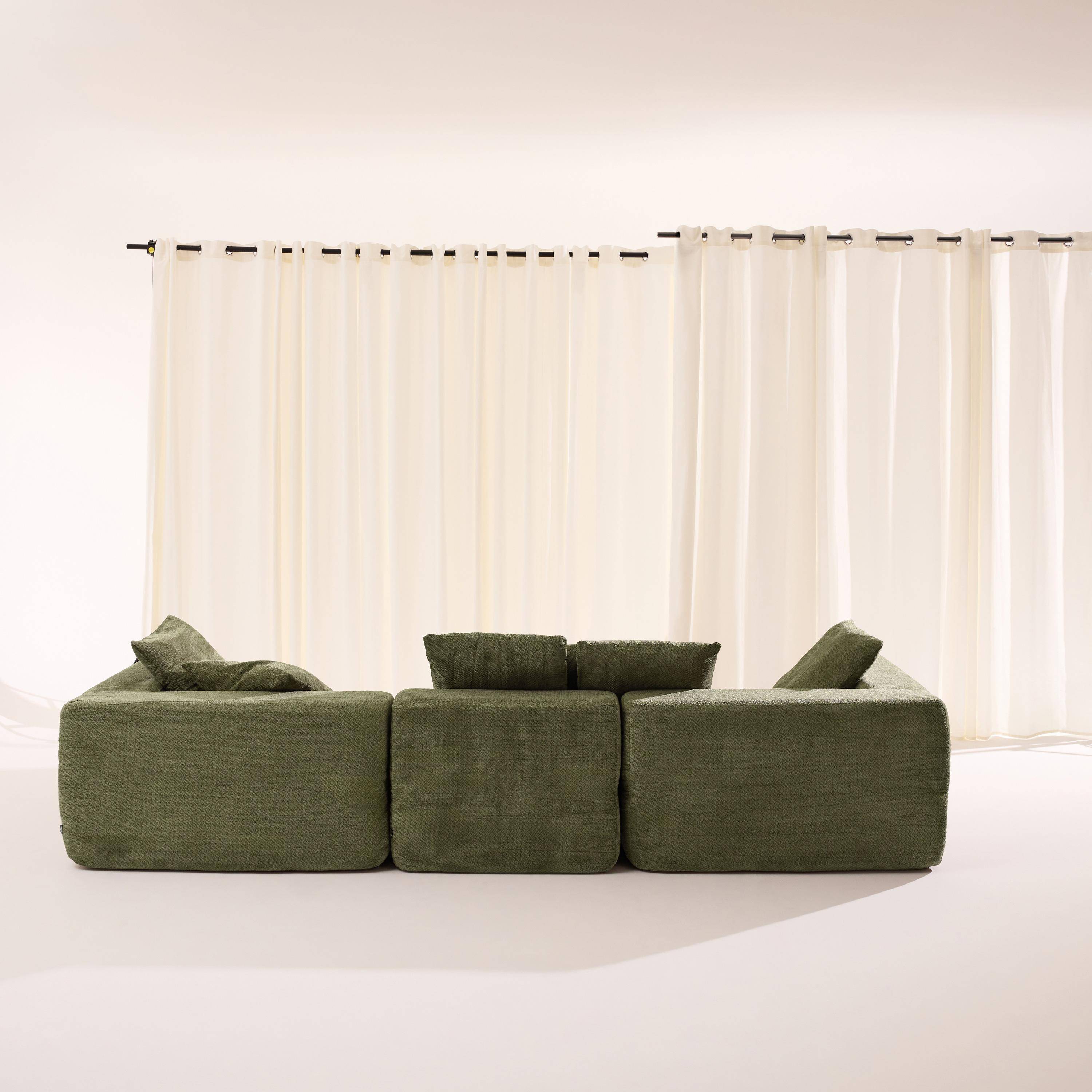Modulaire 4-zits zetel van chenille stof groen - Movi Photo4