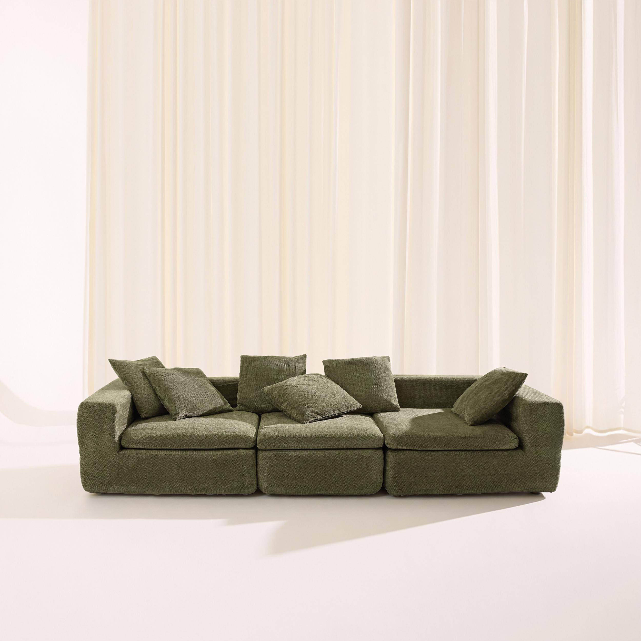 Sofá envasado al vacío modular de tela chenilla, 4 plazas, Movi, Verde, 295x110x62 cm,sweeek,Photo1