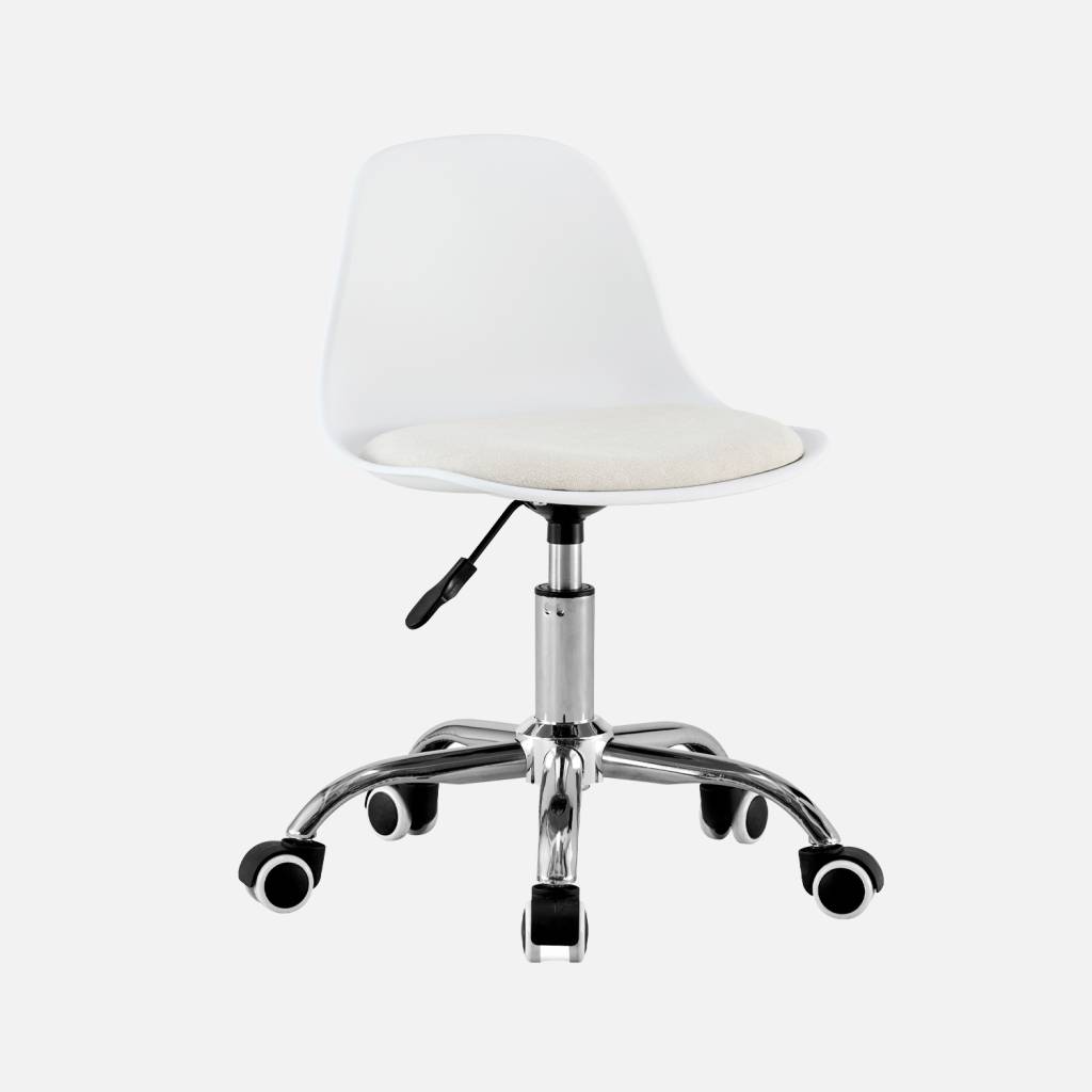 Silla de oficina infantil con ruedas ajustable, base cromada, Blanco
