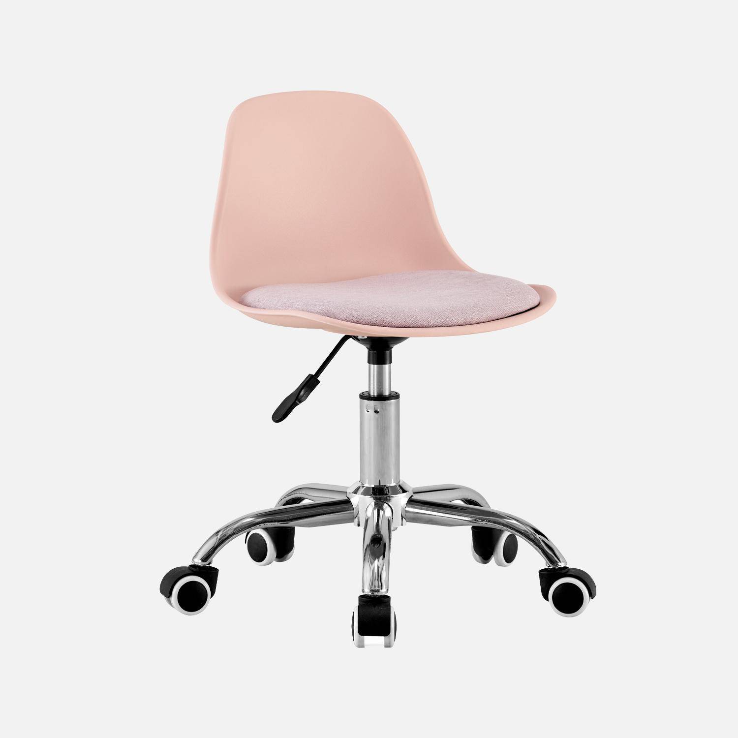 Silla de oficina infantil con ruedas ajustable, base cromada Rosa pálido - 44x44x60 cm Photo1