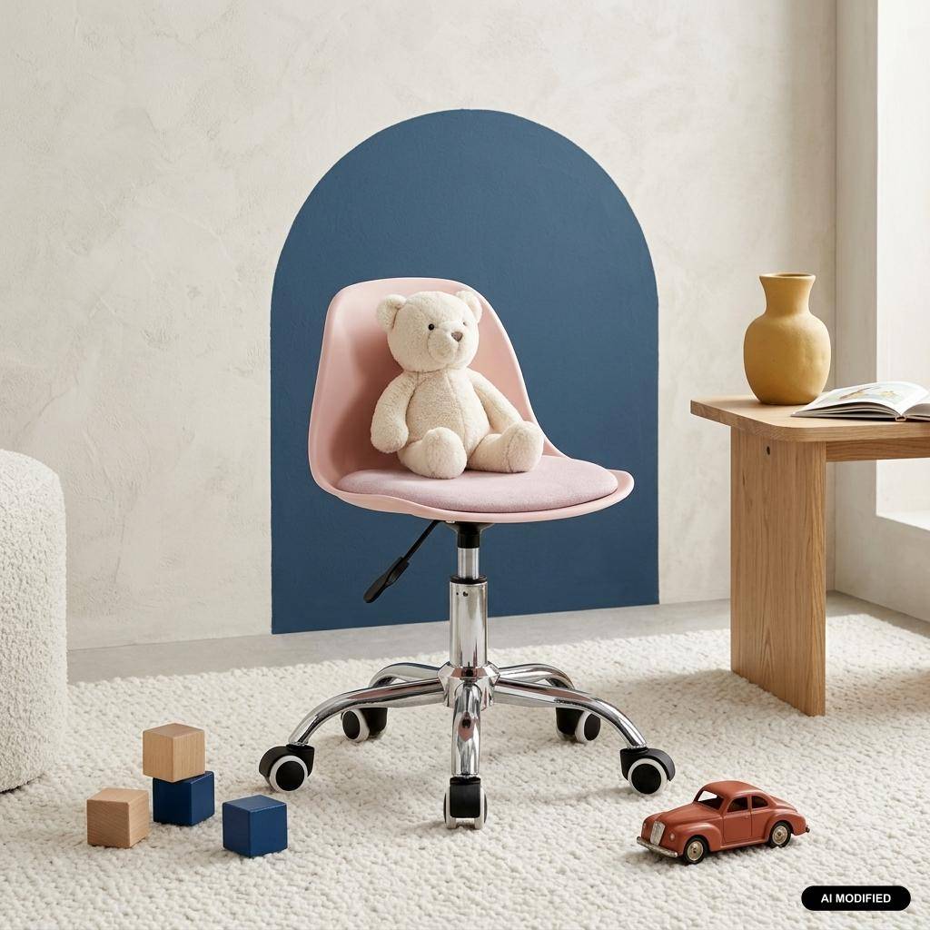 Silla de oficina infantil con ruedas ajustable, base cromada Rosa pálido - 44x44x60 cm Photo1