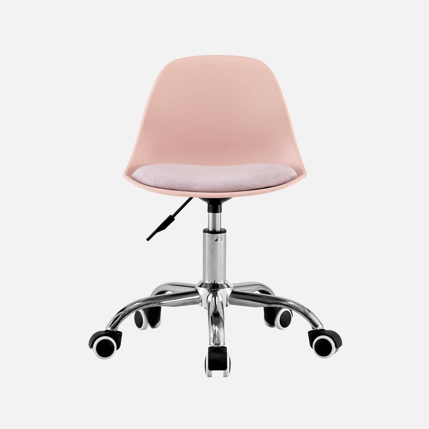Silla de oficina infantil con ruedas ajustable, base cromada Rosa pálido - 44x44x60 cm,sweeek,Photo2