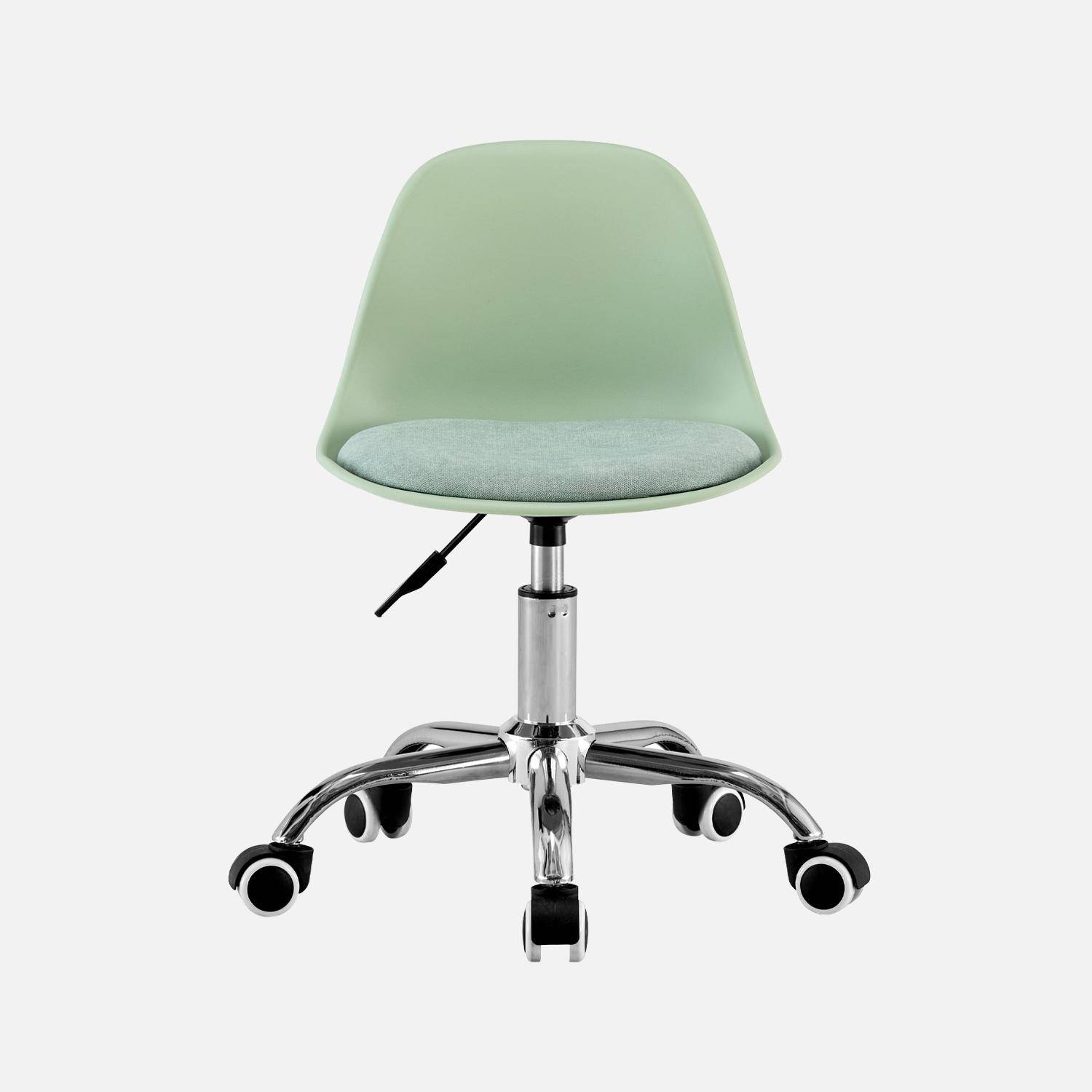 Silla de oficina infantil con ruedas ajustable, base cromada Verde claro - 44x44x60 cm Photo2