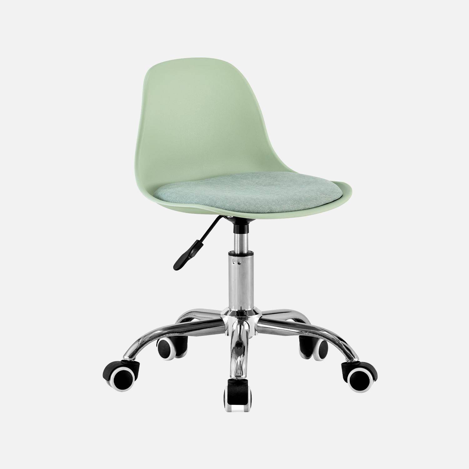 Silla de oficina infantil con ruedas ajustable, base cromada Verde claro - 44x44x60 cm Photo1