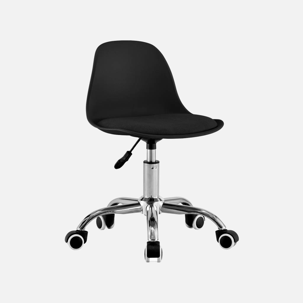 Silla de oficina infantil con ruedas ajustable, base cromada, Negro