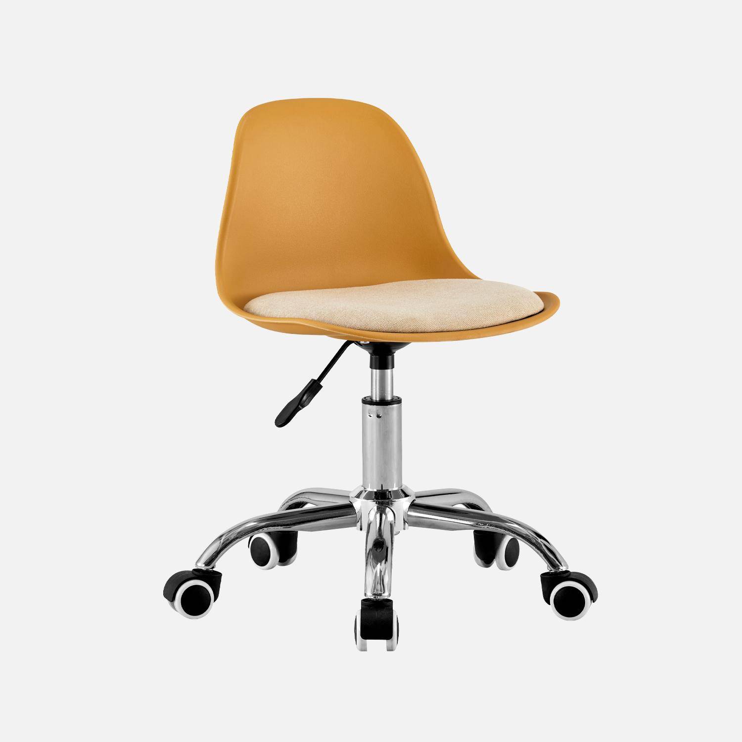 Silla de oficina infantil con ruedas ajustable, base cromada Mostaza - 44x44x60 cm Photo1