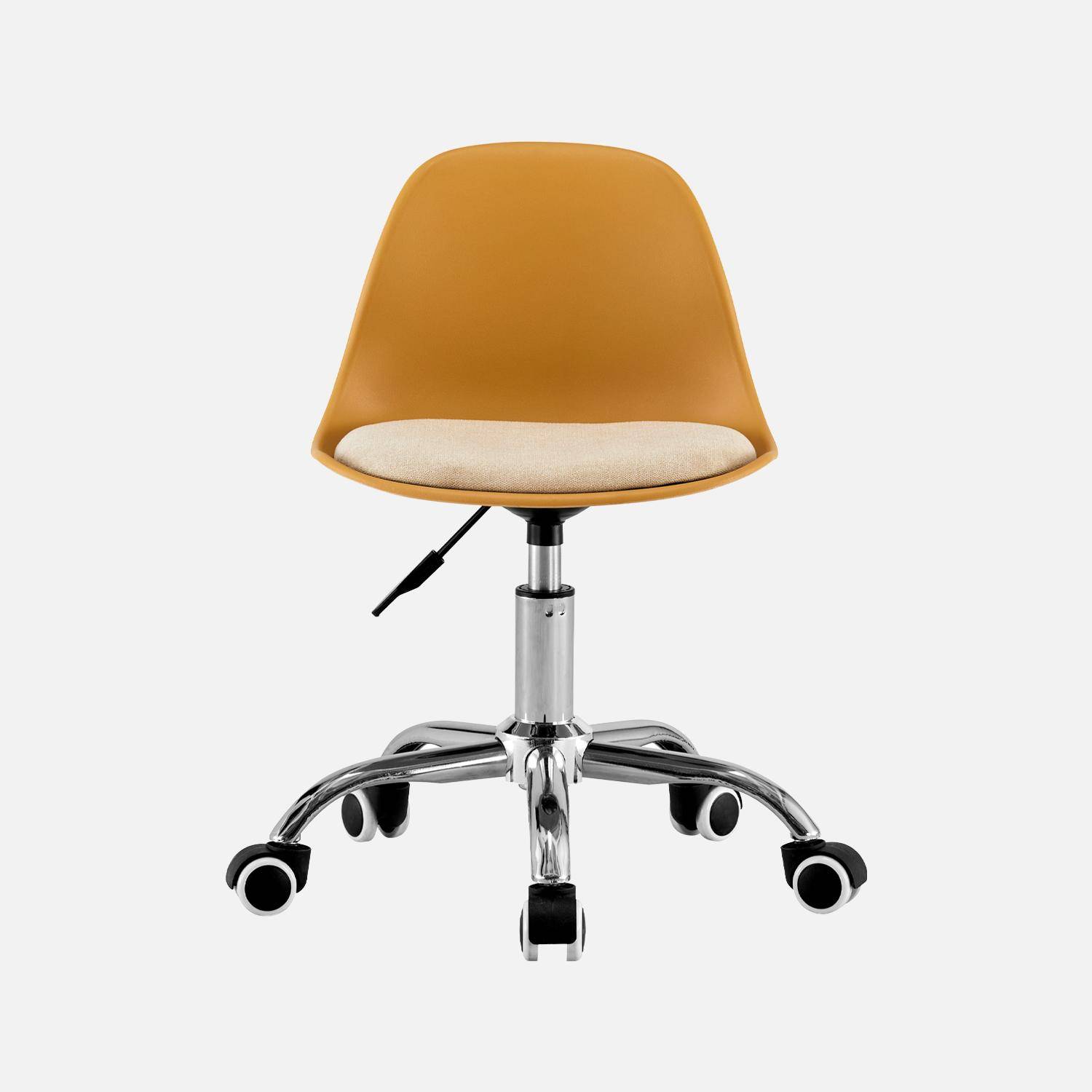 Silla de oficina infantil con ruedas ajustable, base cromada Mostaza - 44x44x60 cm Photo2
