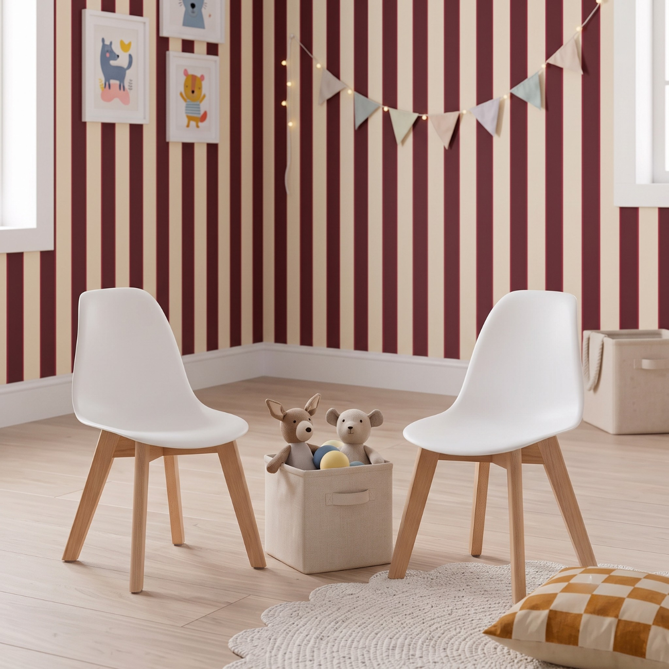Silla escandinava infantil de madera de haya, set de 2 Blanco - 31x36x55 cm Photo1