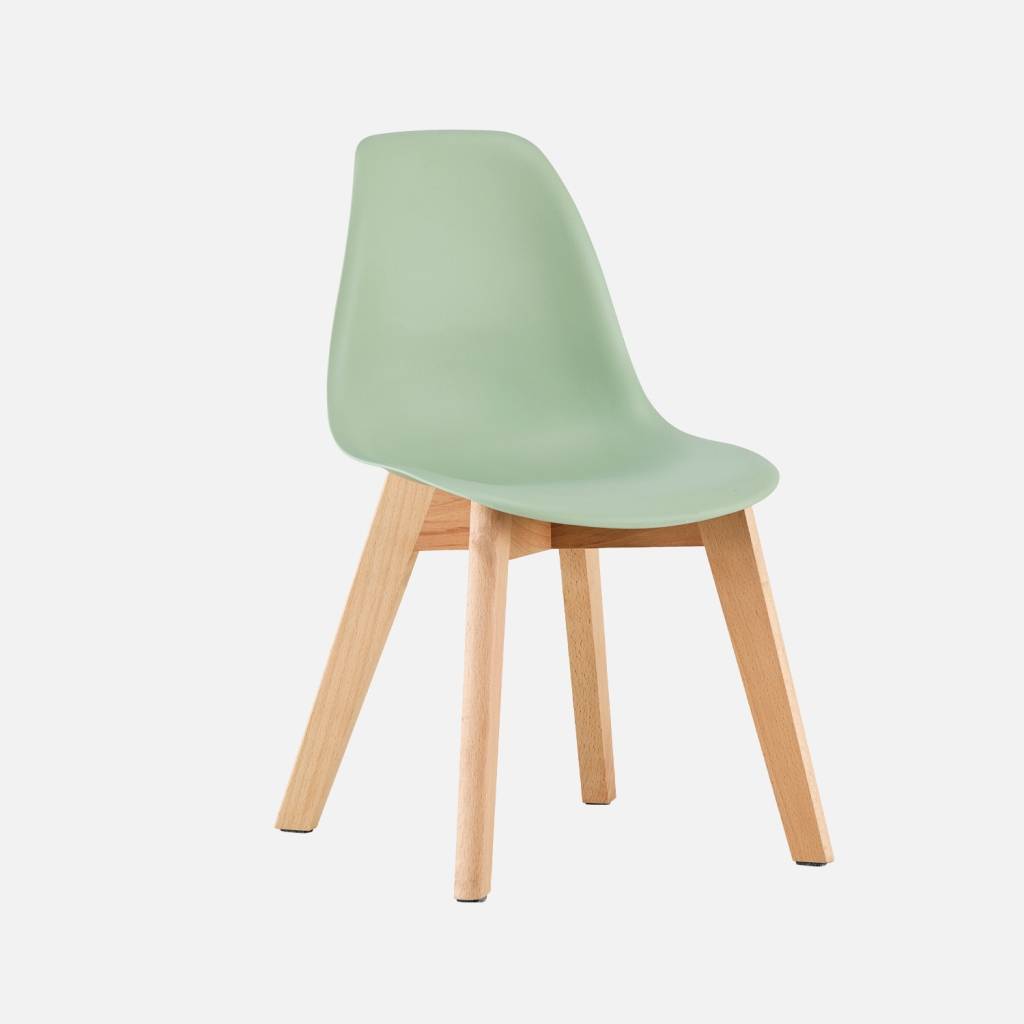 Silla escandinava infantil de madera de haya, set de 2, Verde claro