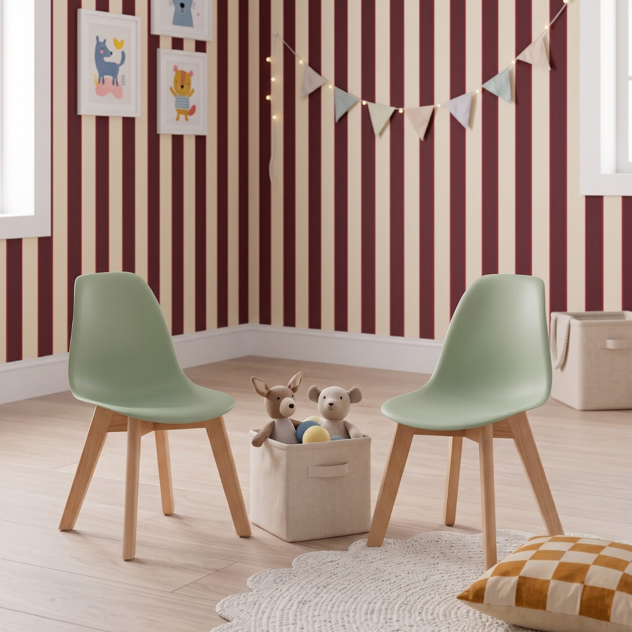 Silla escandinava infantil de madera de haya, set de 2 Verde claro - 31x36x55 cm,sweeek,Photo1