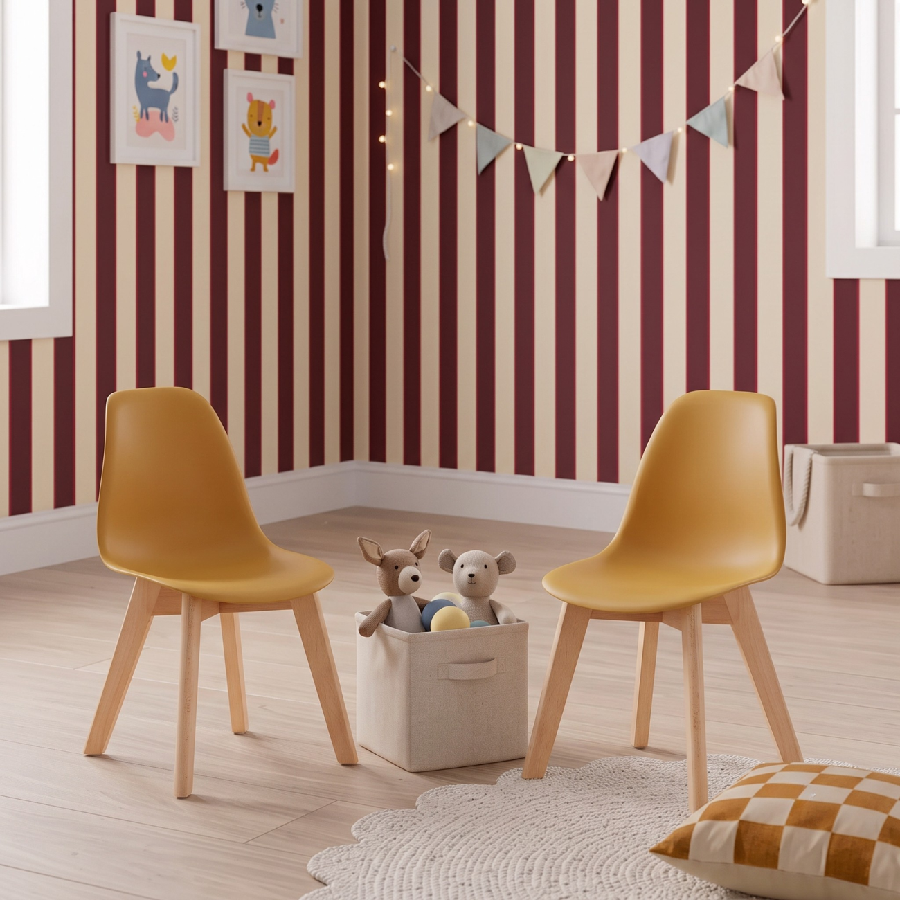 Silla escandinava infantil de madera de haya, set de 2 Mostaza - 31x36x55 cm Photo1