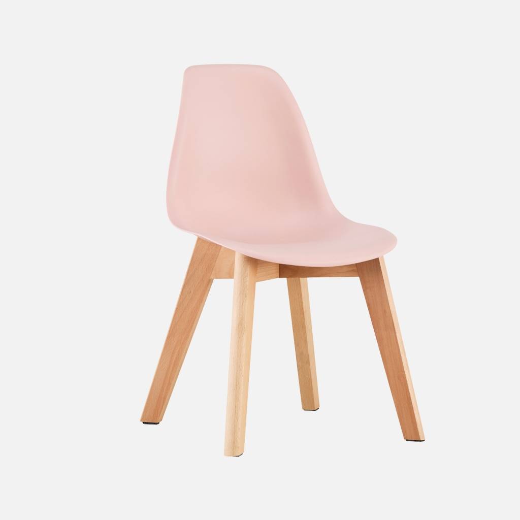 Silla escandinava infantil de madera de haya, set de 2, Rosa pálido