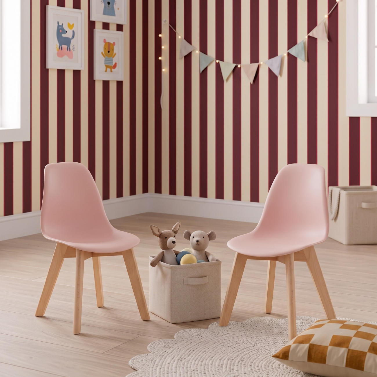 Silla escandinava infantil de madera de haya, set de 2 Rosa pálido - 31x36x55 cm Photo1