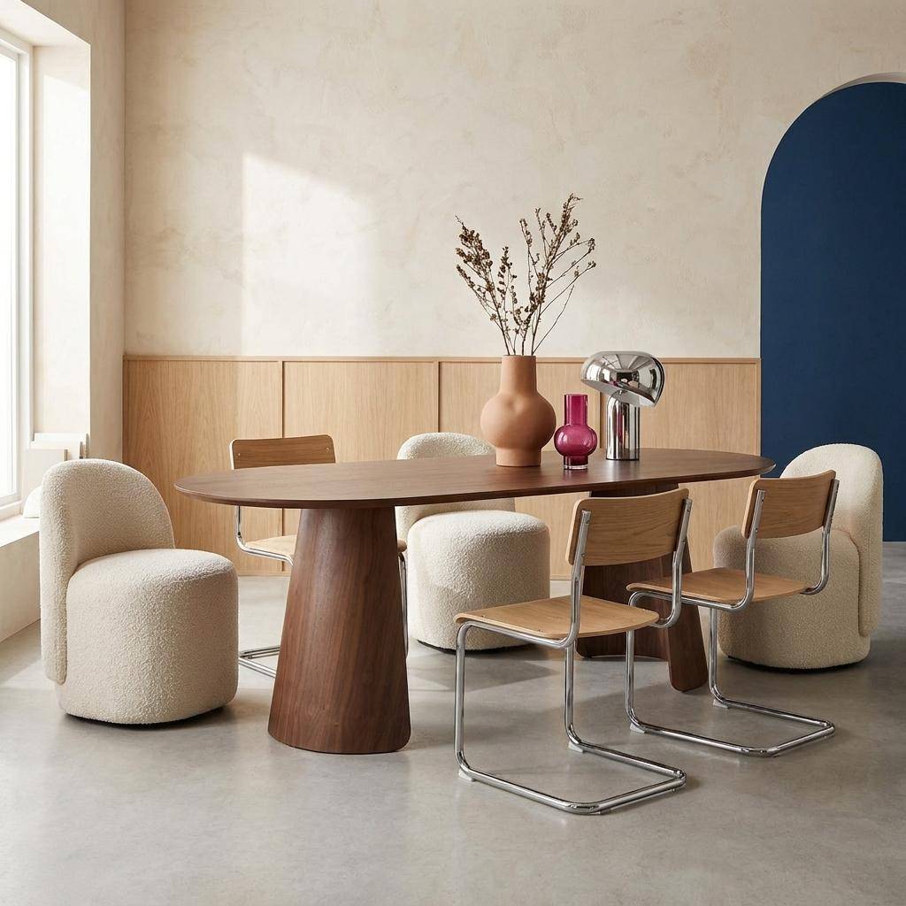 Oblong dining table for 8 people wood decor walnut 220x100x76 cm - Mathilde Photo1