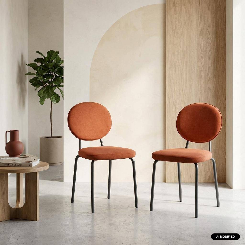 Set van 2 vintage stoelen met metalen en stof terracotta - Nina Photo1