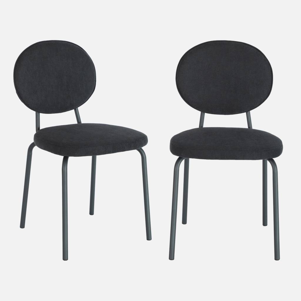 Lot de 2 chaises vintage métal et tissu noir