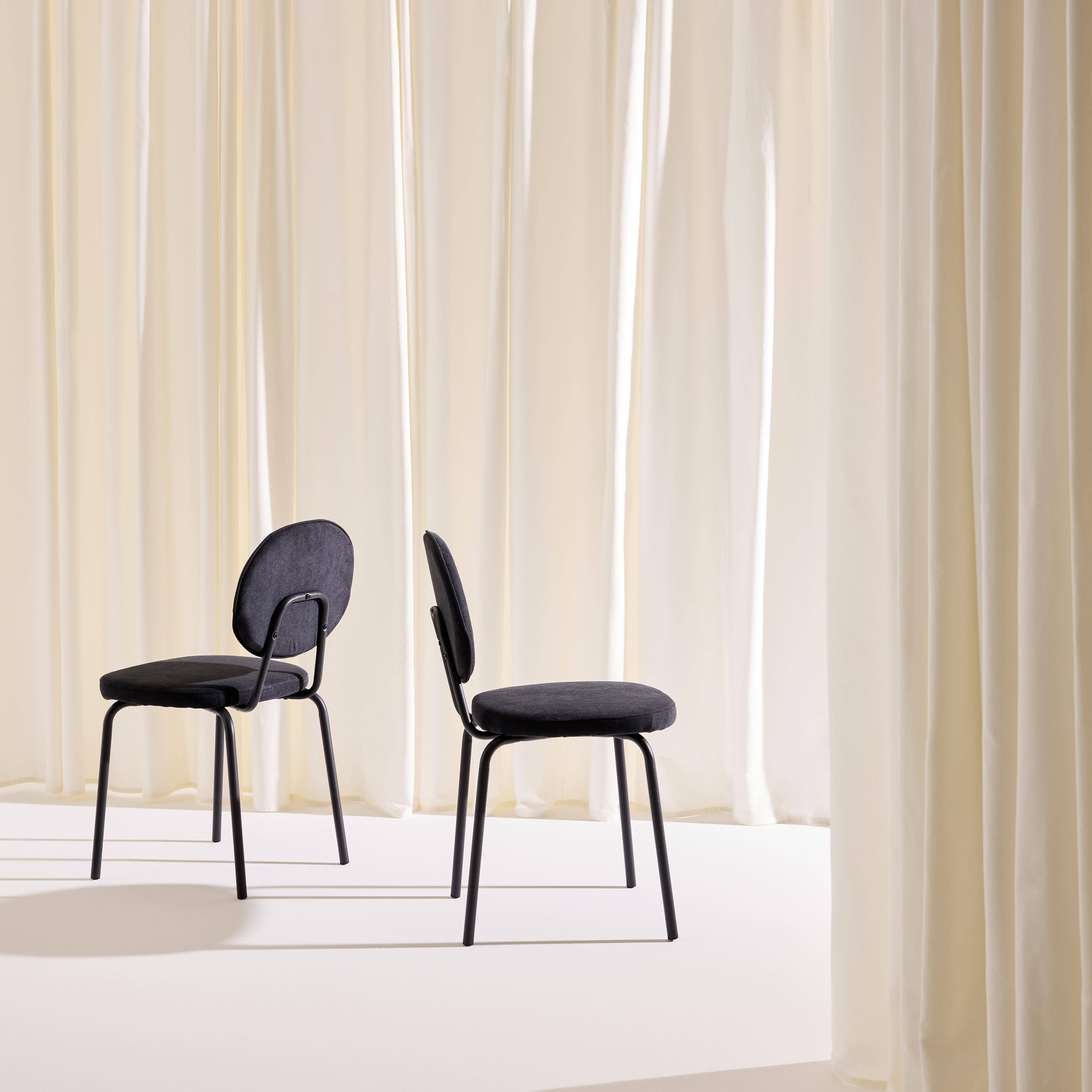 Set van 2 vintage stoelen met metalen en stof zwart - Nina Photo3