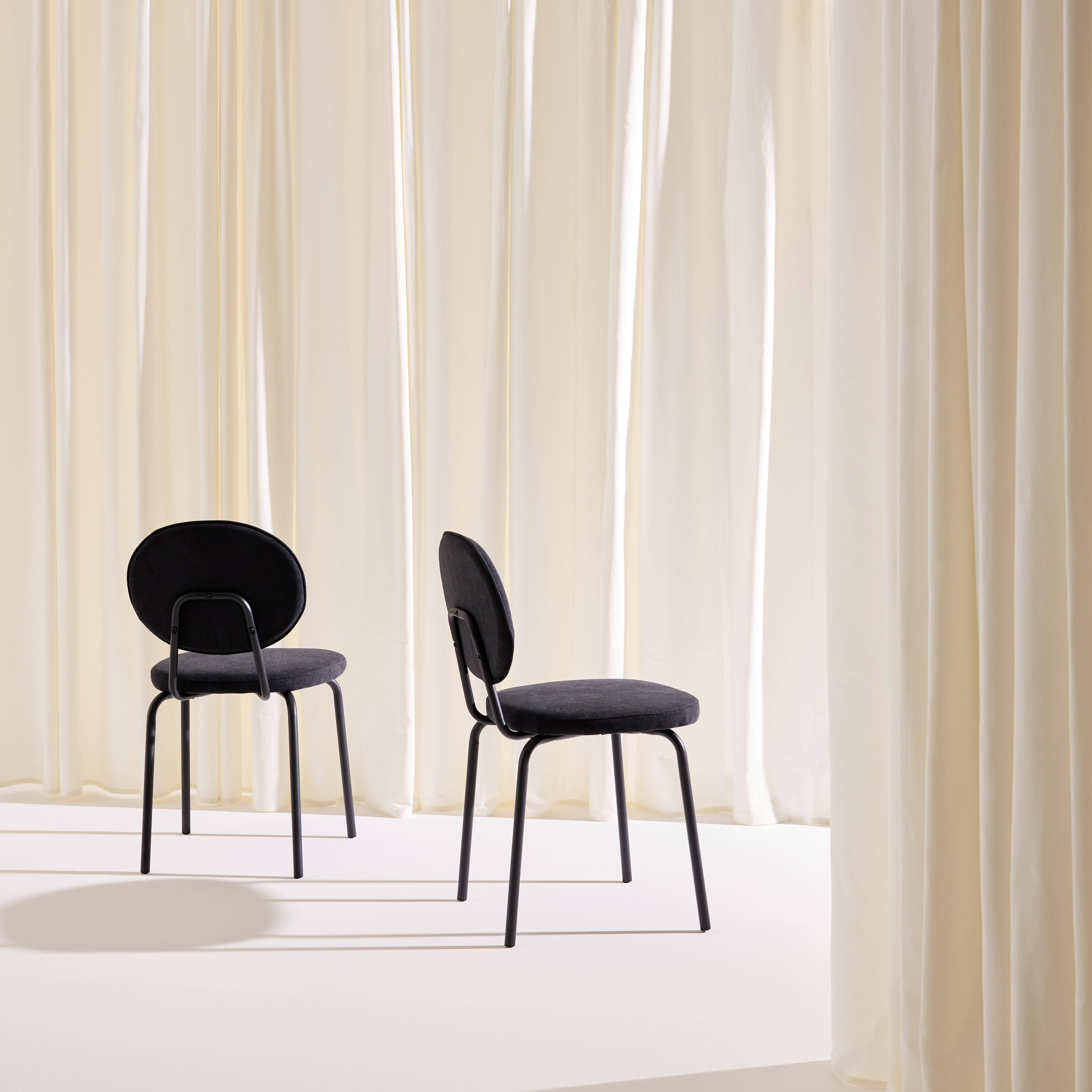 Set van 2 vintage stoelen met metalen en stof zwart - Nina Photo2