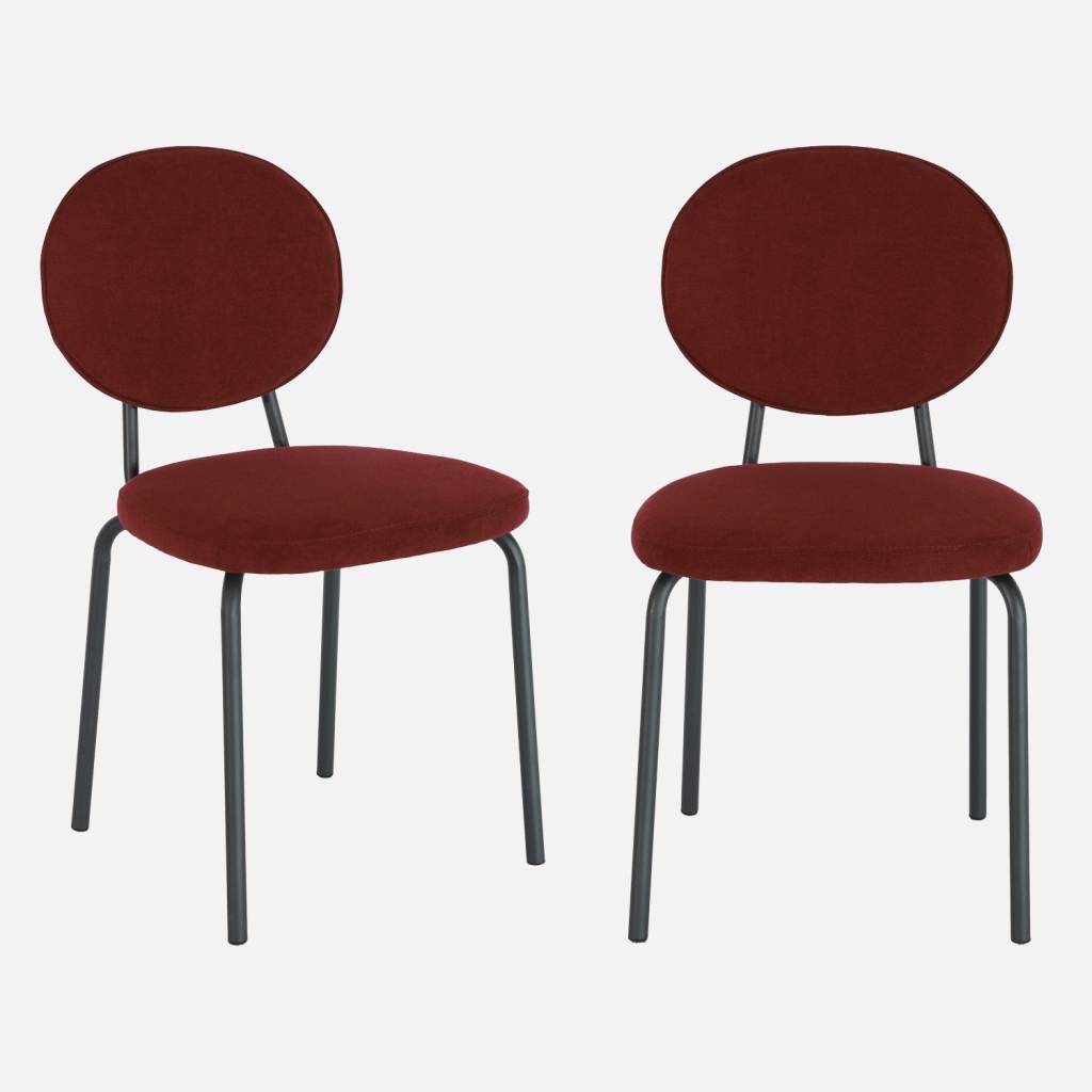 Lot de 2 chaises vintage métal et tissu bordeaux