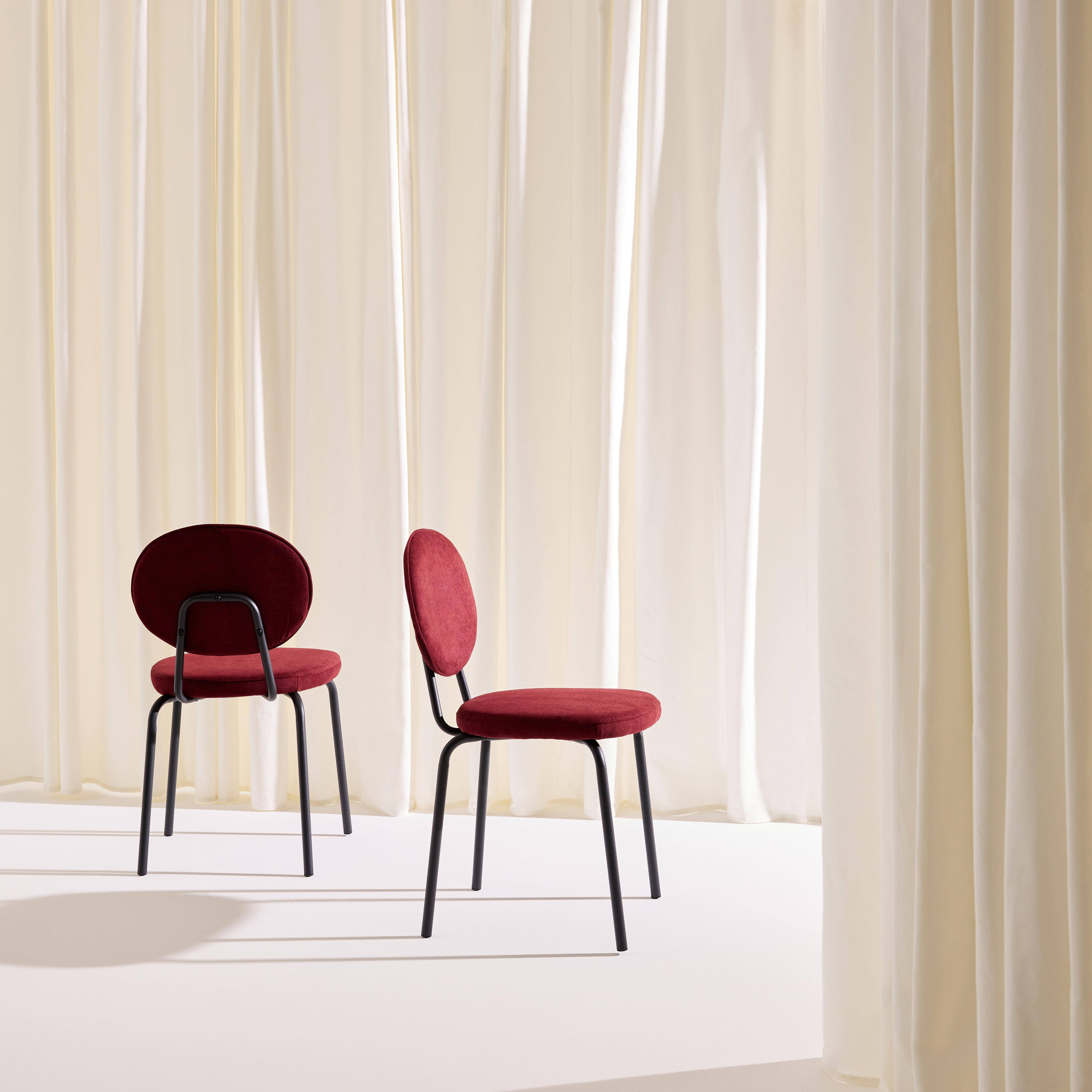 Set van 2 vintage stoelen met metalen en stof bordeauxrood - Nina Photo2