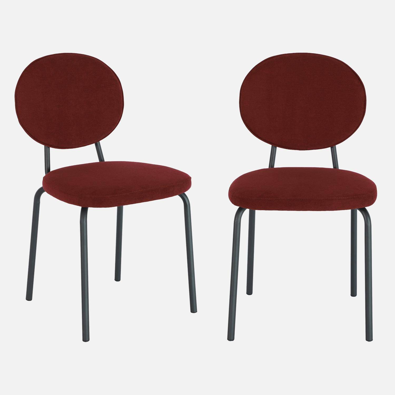 Set van 2 vintage stoelen met metalen en stof bordeauxrood - Nina,sweeek,Photo5
