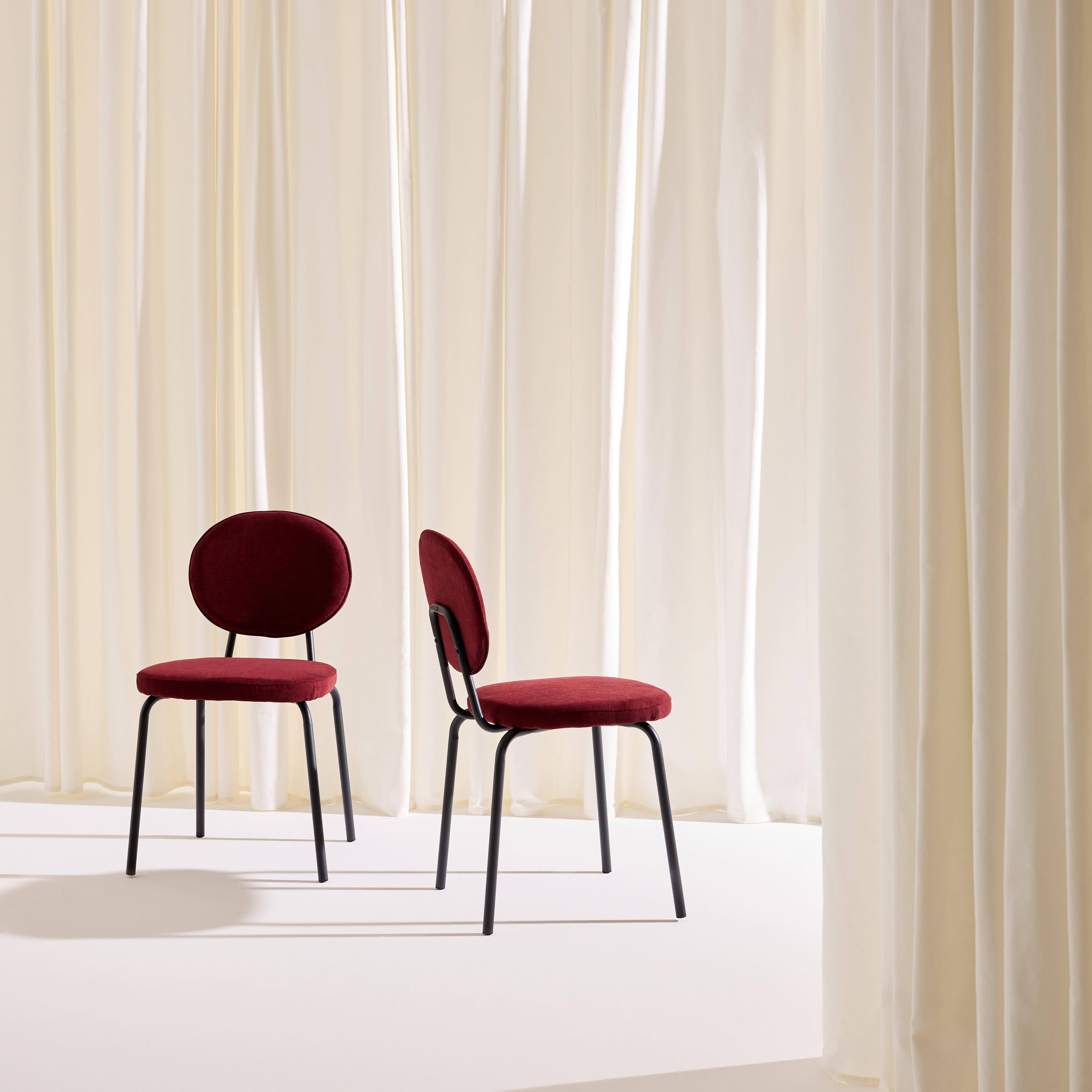 Set van 2 vintage stoelen met metalen en stof bordeauxrood - Nina Photo1