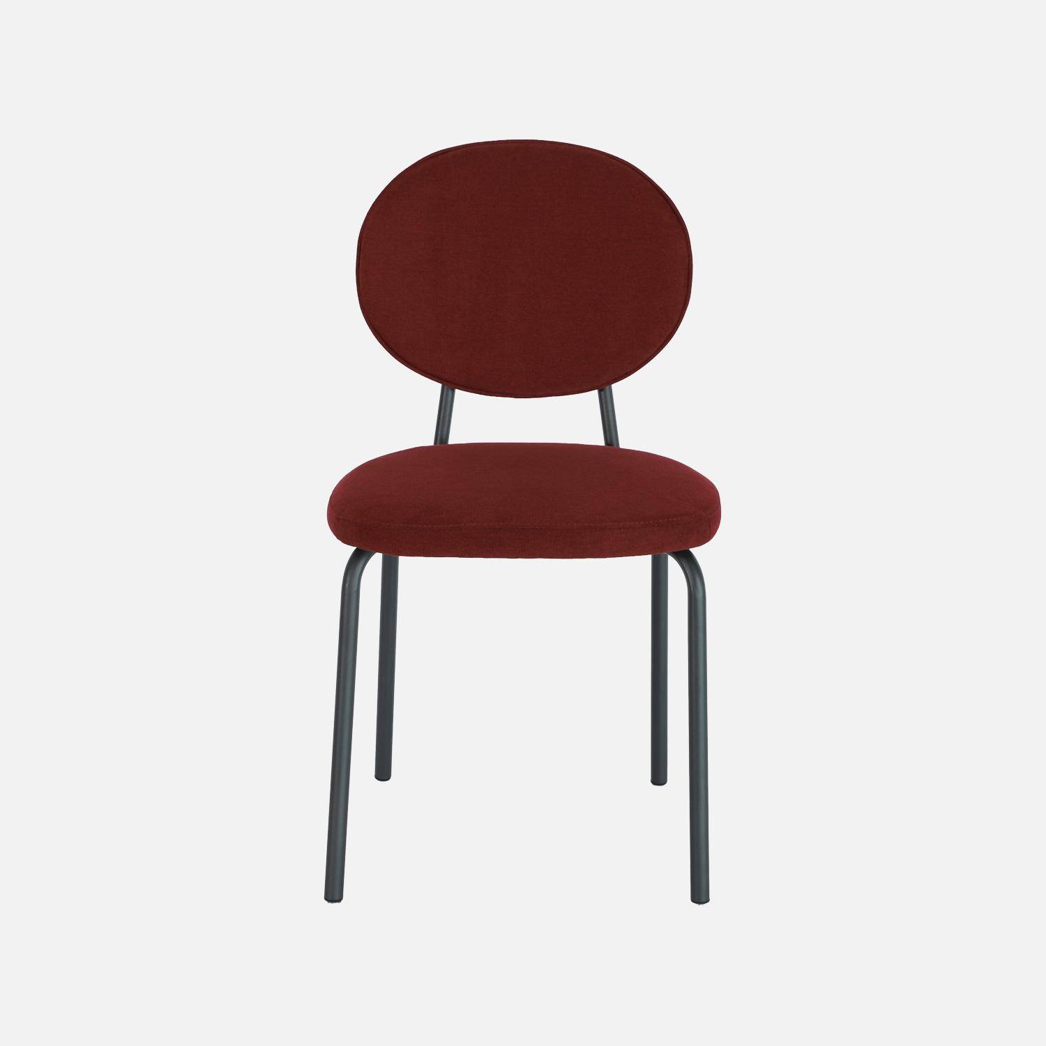 Lot de 2 chaises vintage métal et tissu bordeaux - Nina Photo3