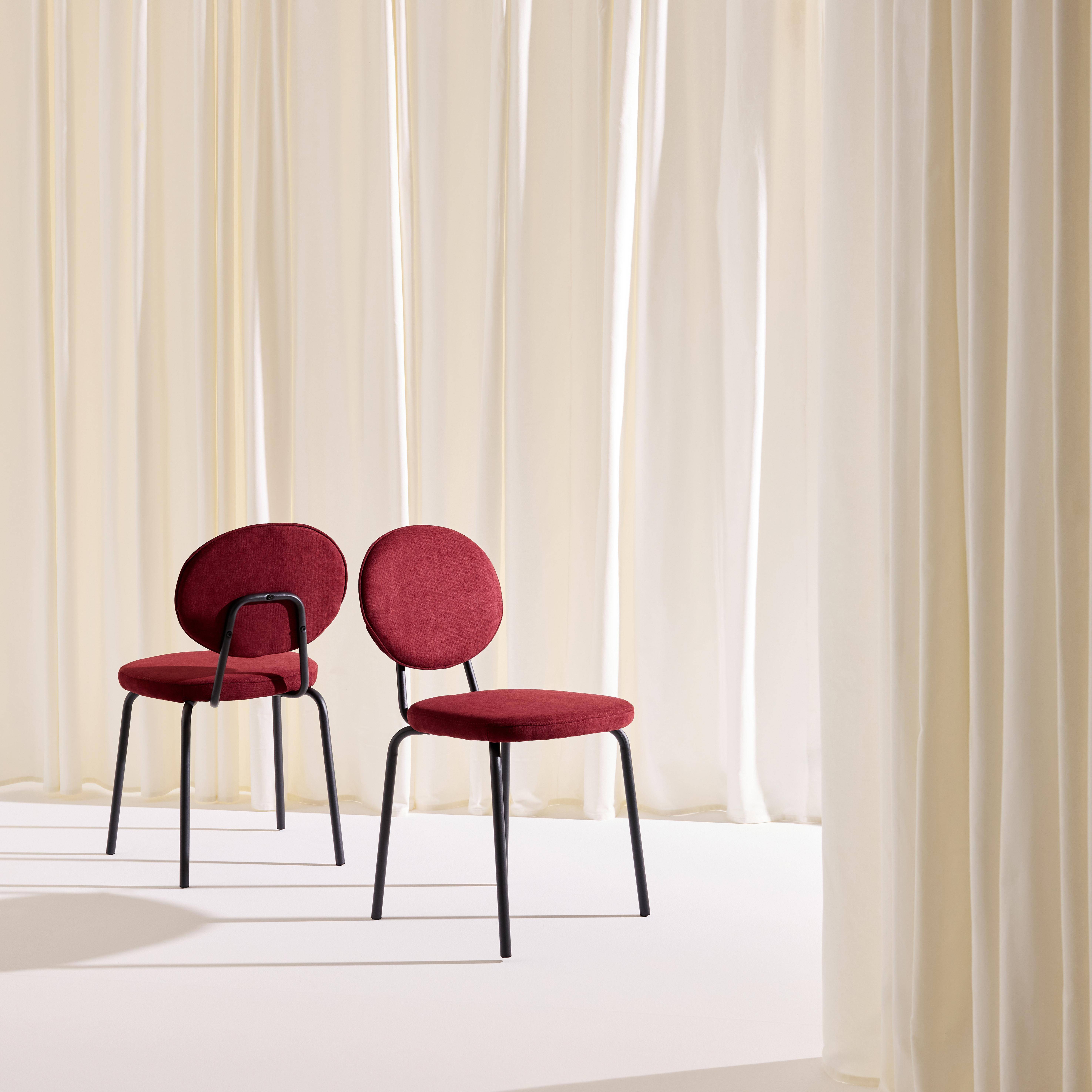 Set van 2 vintage stoelen met metalen en stof bordeauxrood - Nina Photo3