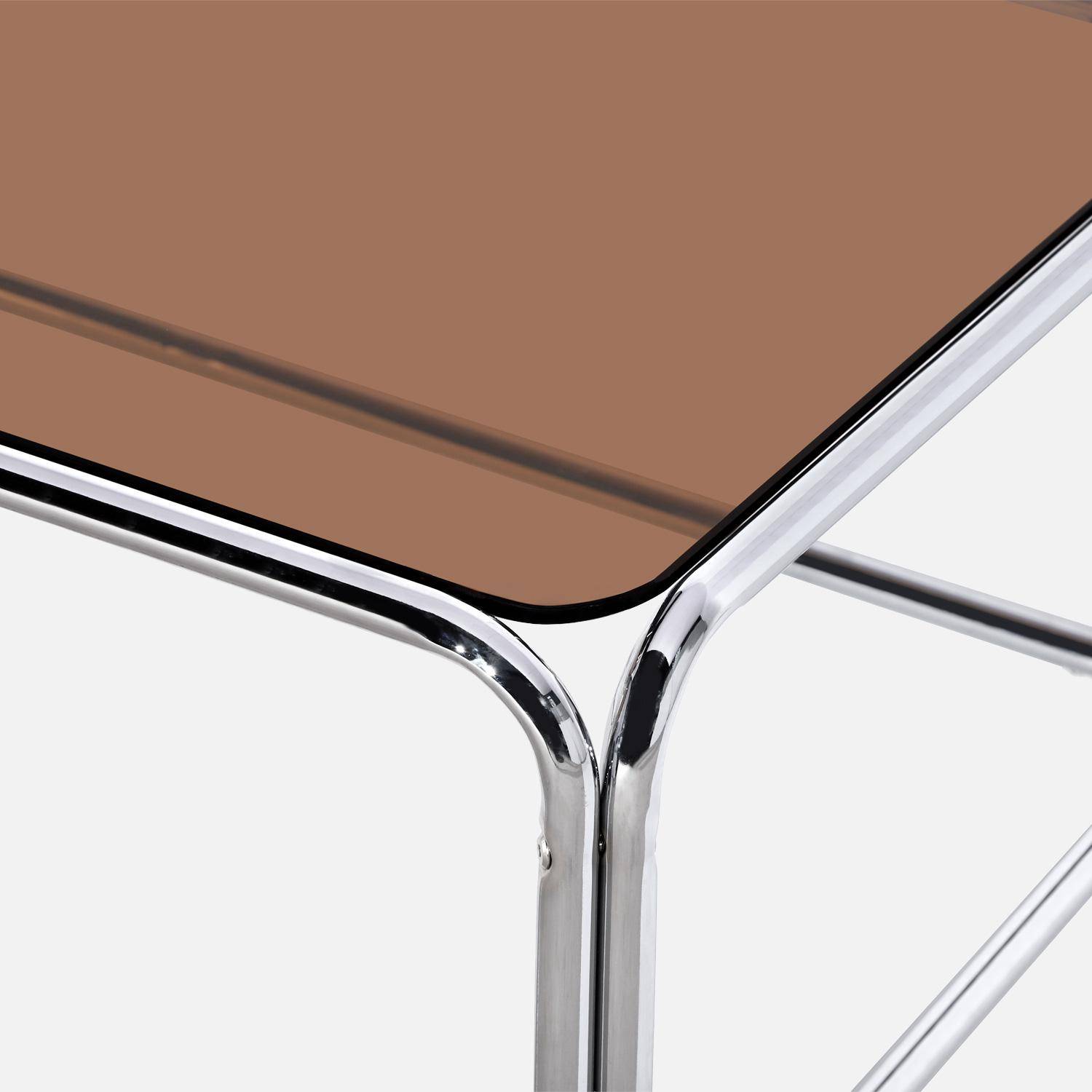 Vintage coffee table with chrome steel and tempered glass amber 120x60x35 cm - Noli Photo4