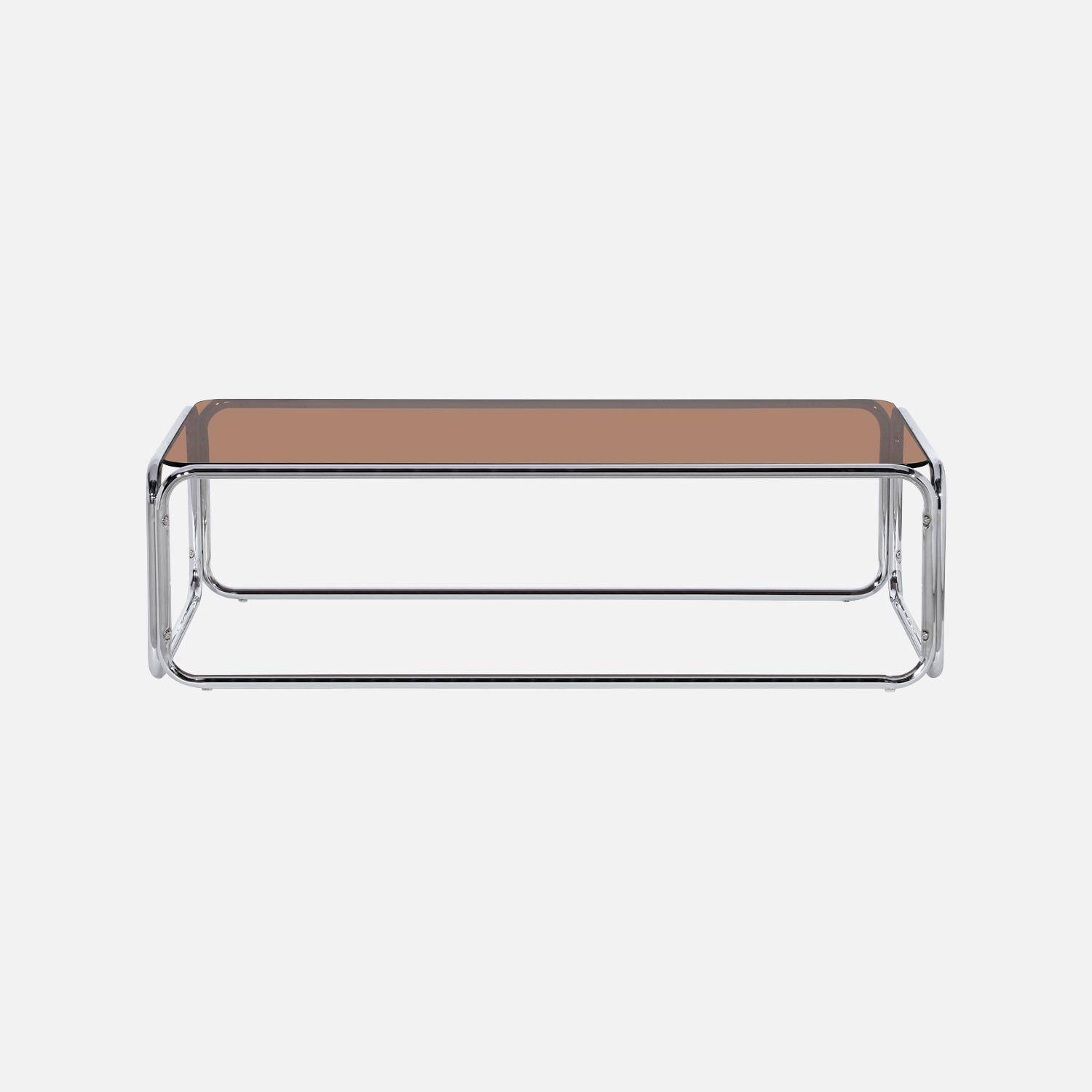 Vintage coffee table with chrome steel and tempered glass amber 120x60x35 cm - Noli Photo3