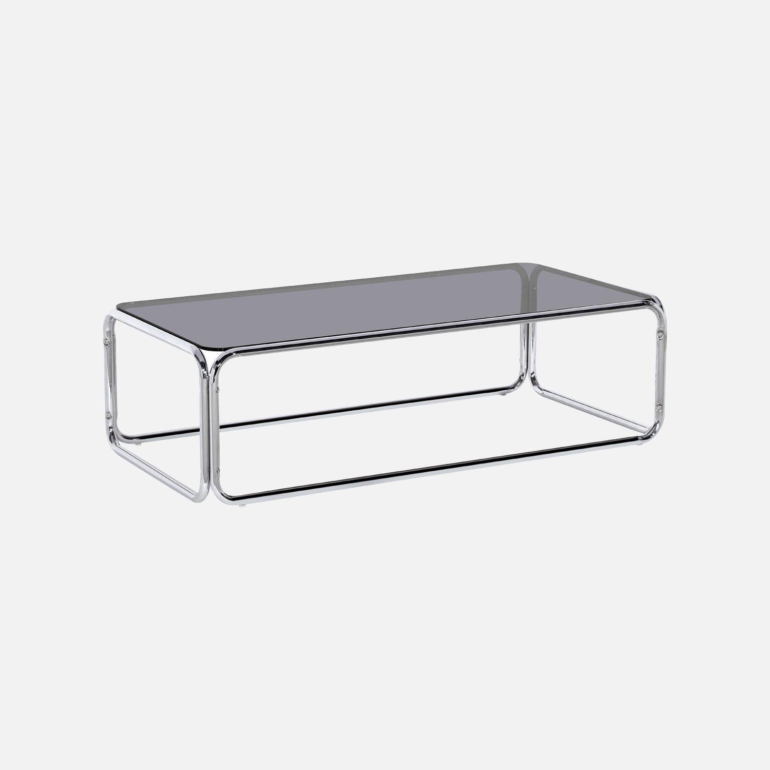 Vintage Couchtisch aus verchromtem Stahl und gehärtetem Glas grau - Noli,sweeek,Photo4