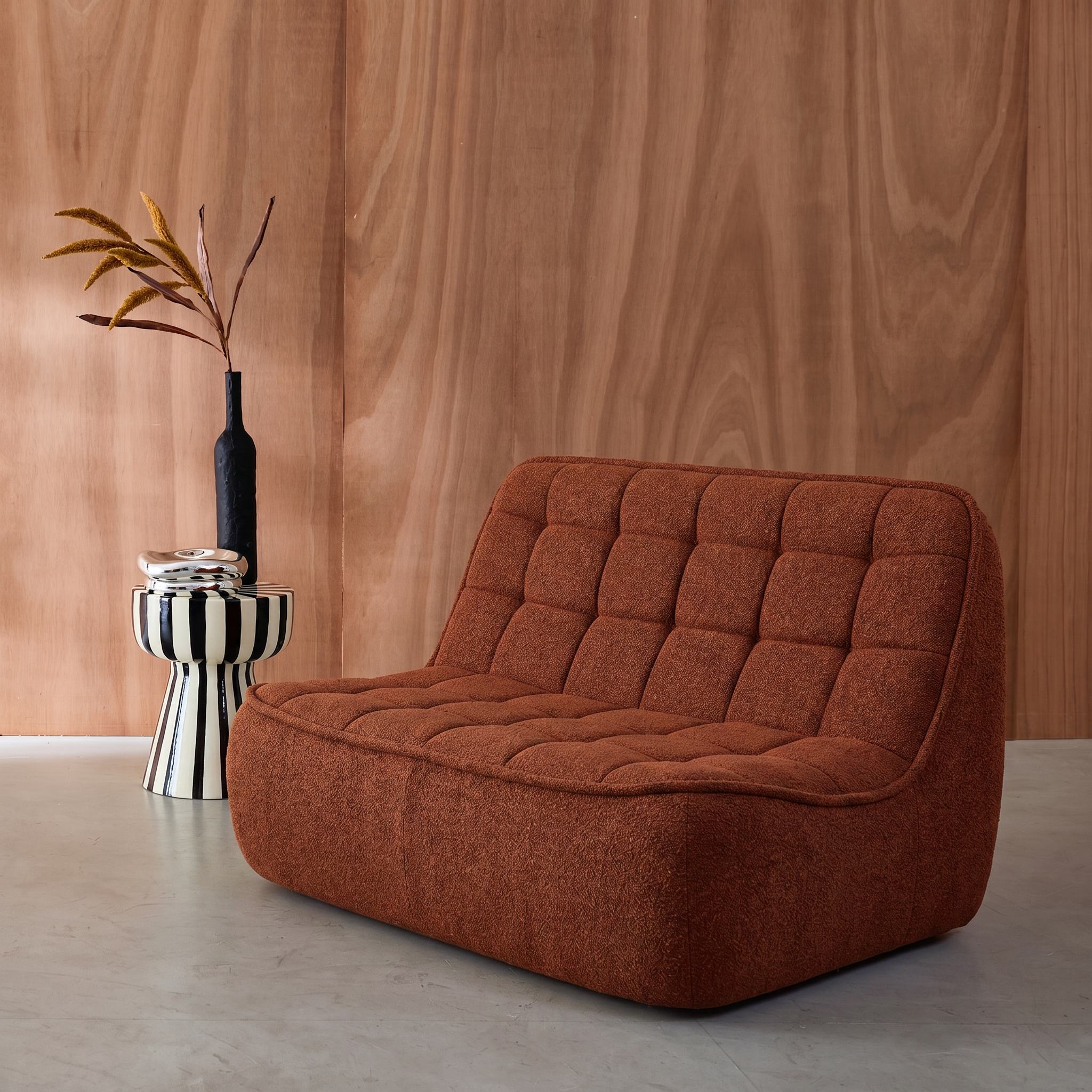 Getextureerde bouclé fauteuil 2-zits bankje terracotta - Boni Photo2