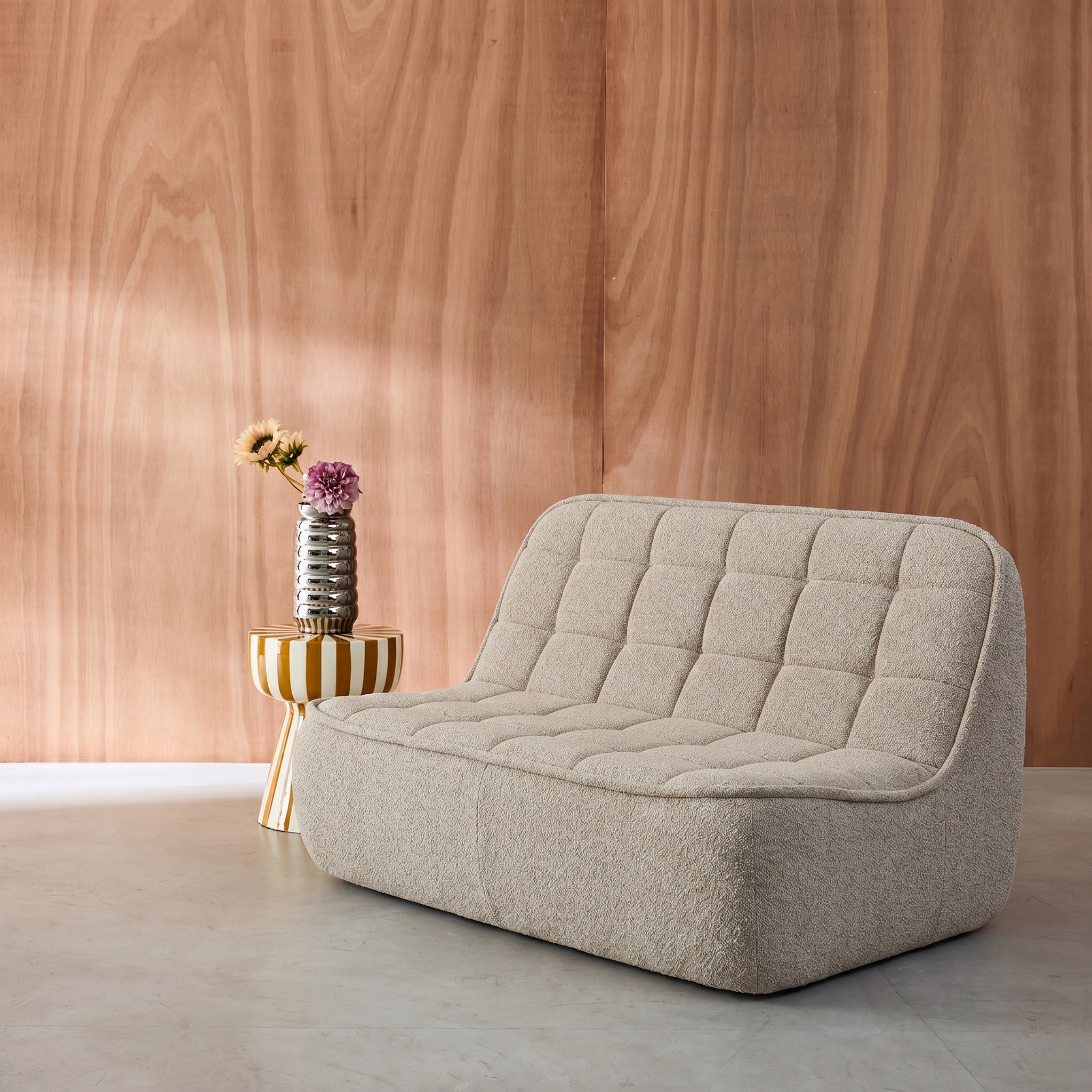 Getextureerde bouclé fauteuil 2-zits bankje beige - Boni,sweeek,Photo2