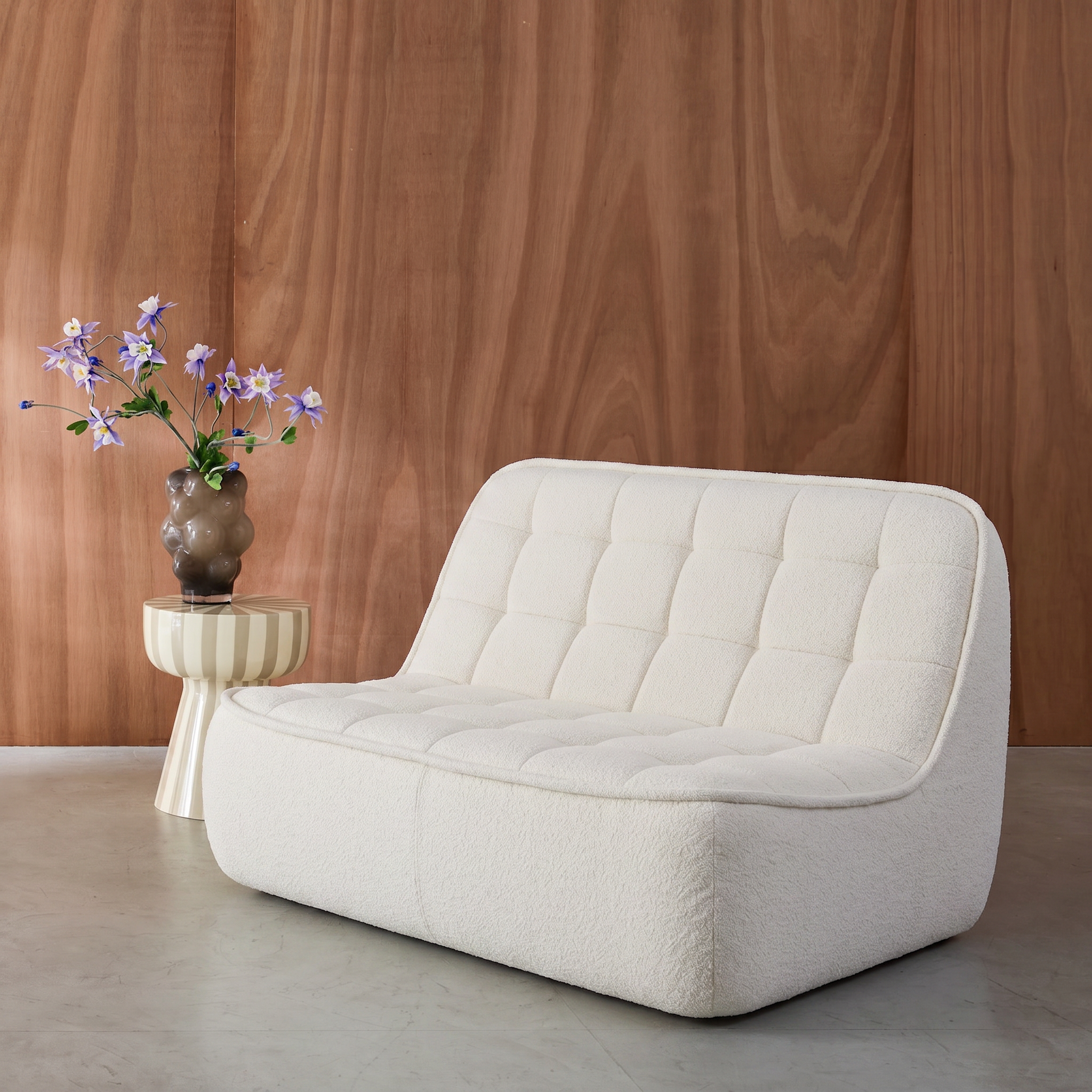 Getextureerde bouclé fauteuil 2-zits bankje gebroken wit - Boni Photo2
