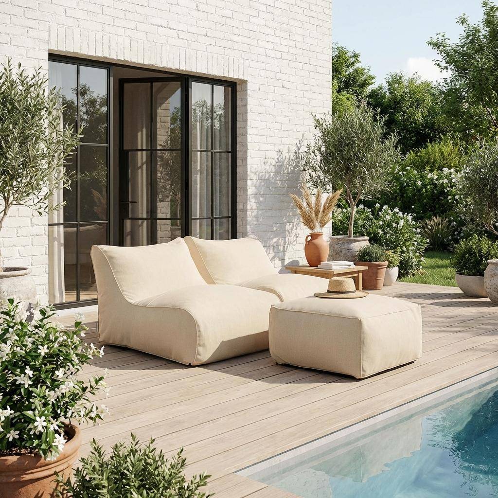 Buiten fauteuils en voetenbankje olefine beige - Pluma,sweeek,Photo1