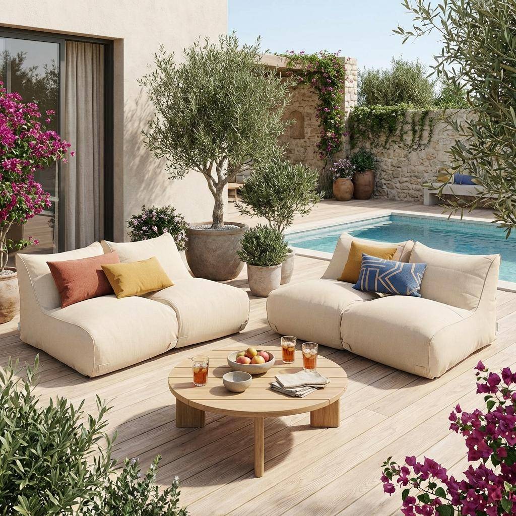 Pufes de exterior de olefina, conjunto de 4 Bege - 100x78x68 cm,sweeek,Photo1