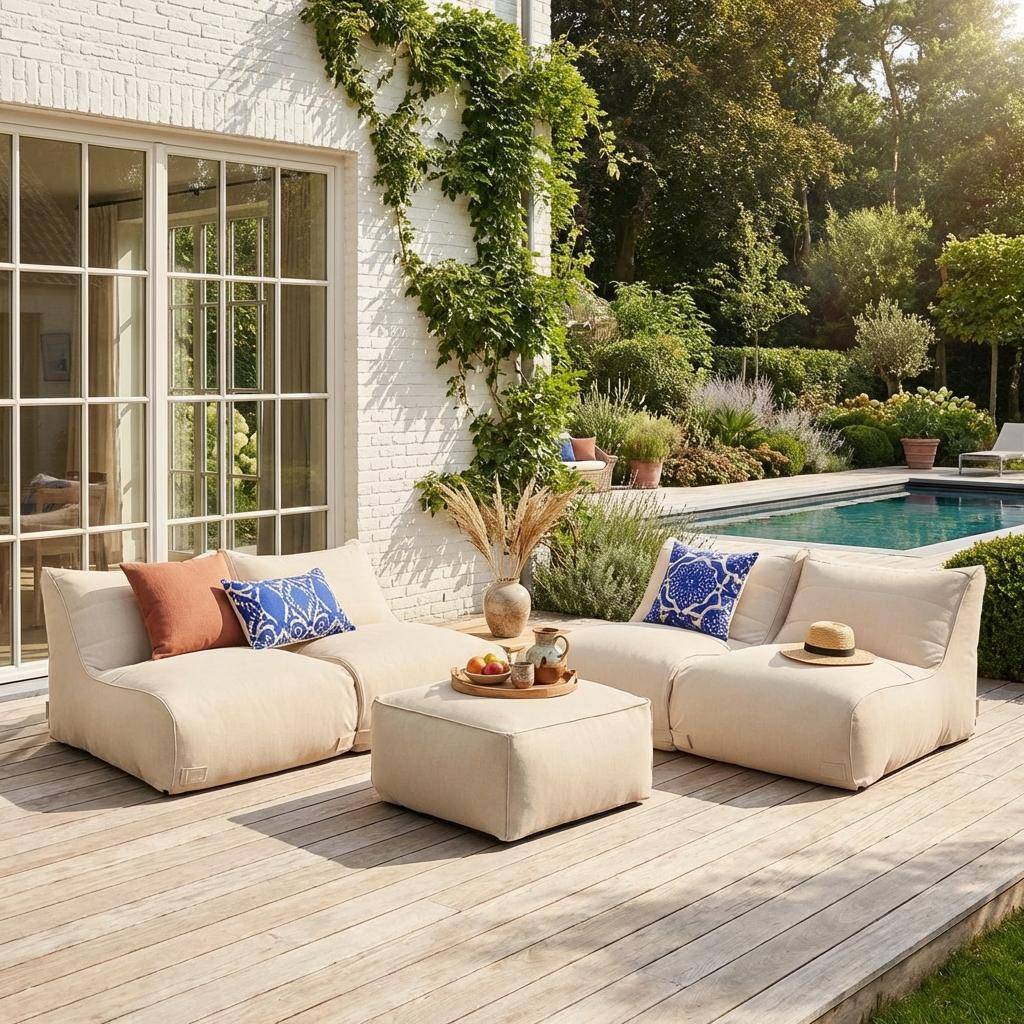 Pufes e apoio para os pés de exterior, 4 lugares Bege - 100x78x68 cm,sweeek,Photo1