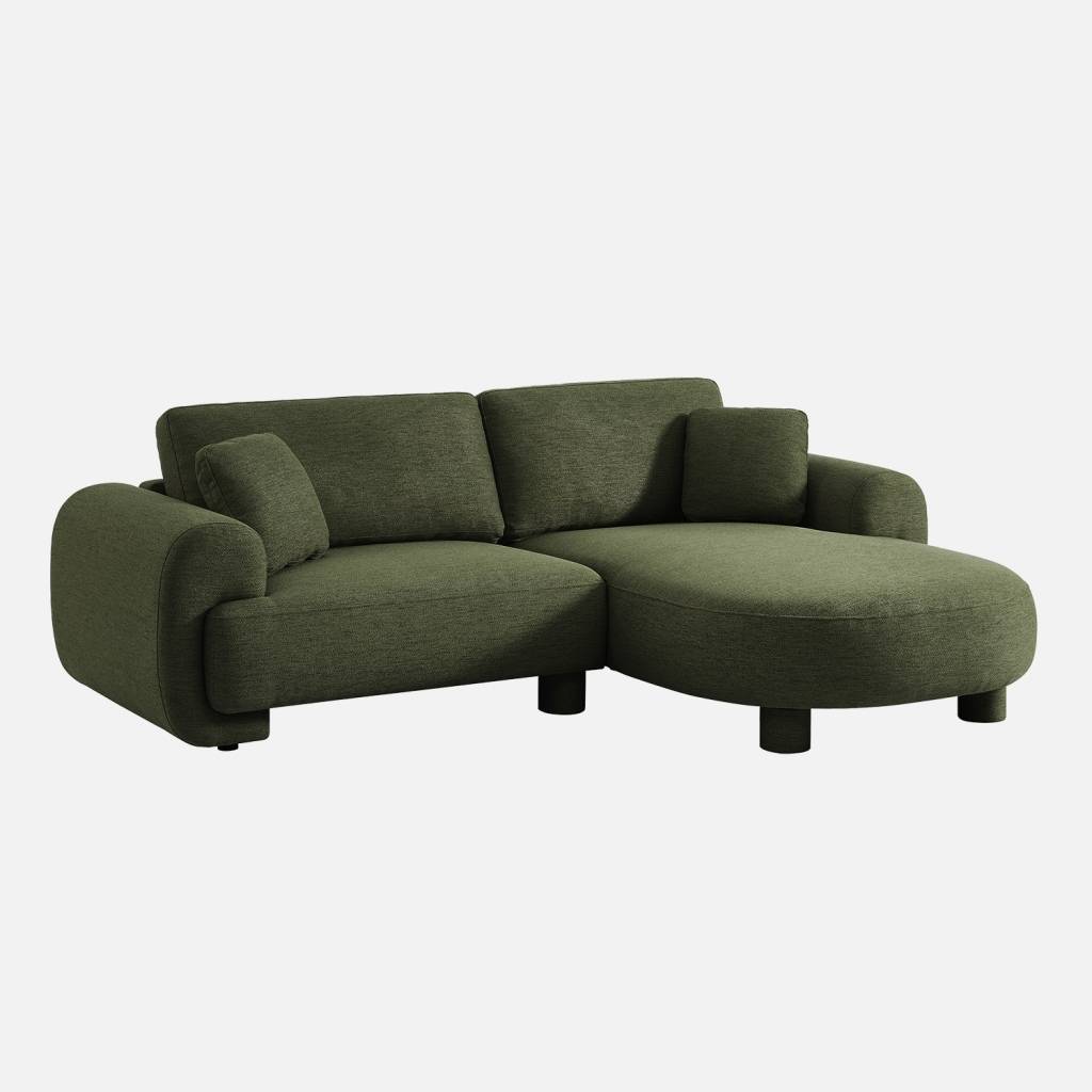 Canapé d'angle droite 3 places tissu kaki pieds ronds